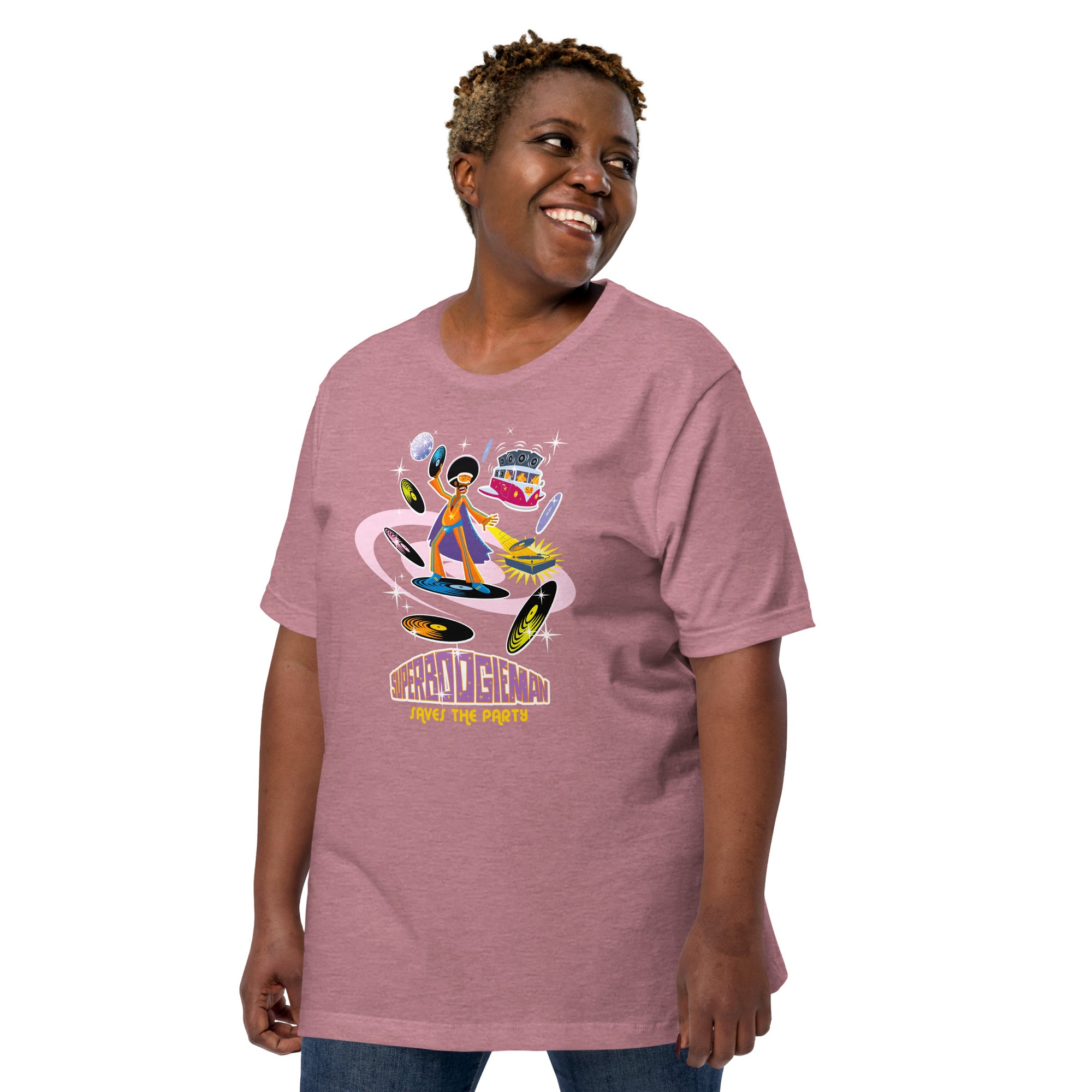 Unisex t-shirt Superboogieman saves the Party on bright heather colors