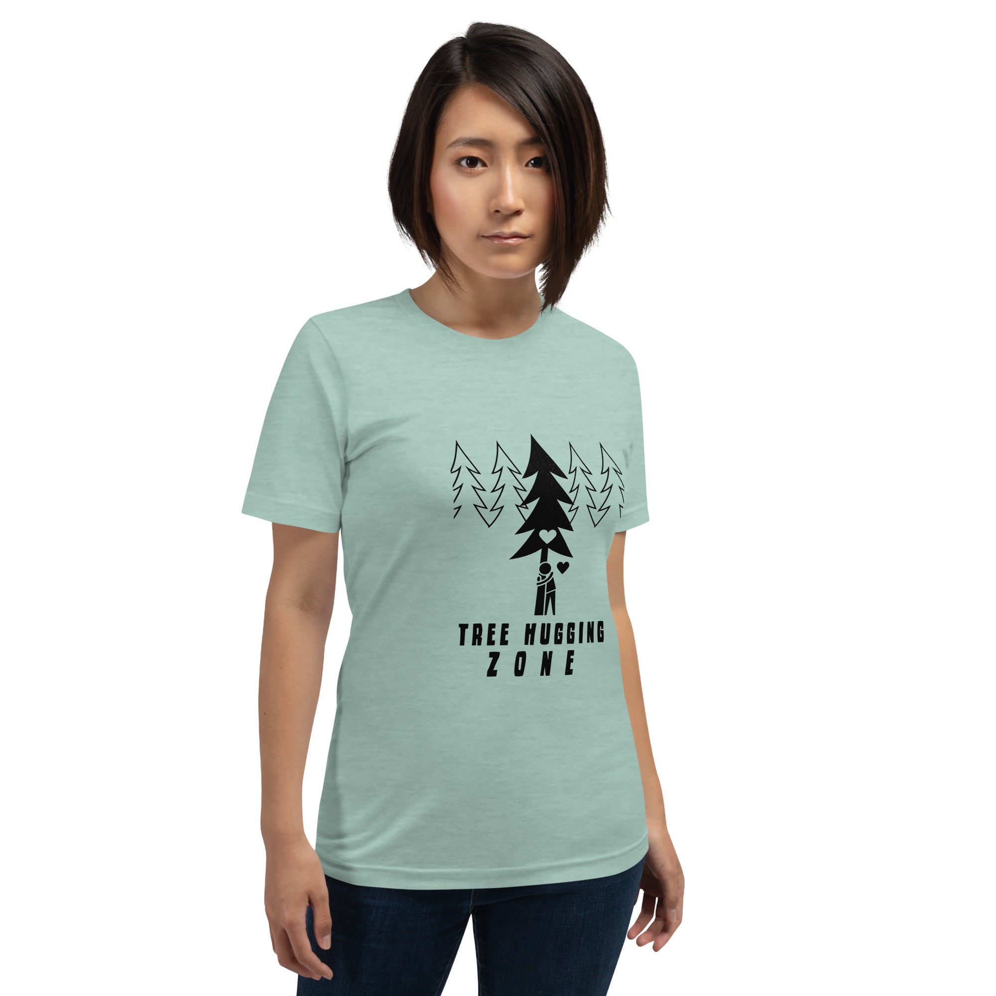 T-shirt en coton unisexe Tree hugging zone sur couleurs chinées claires