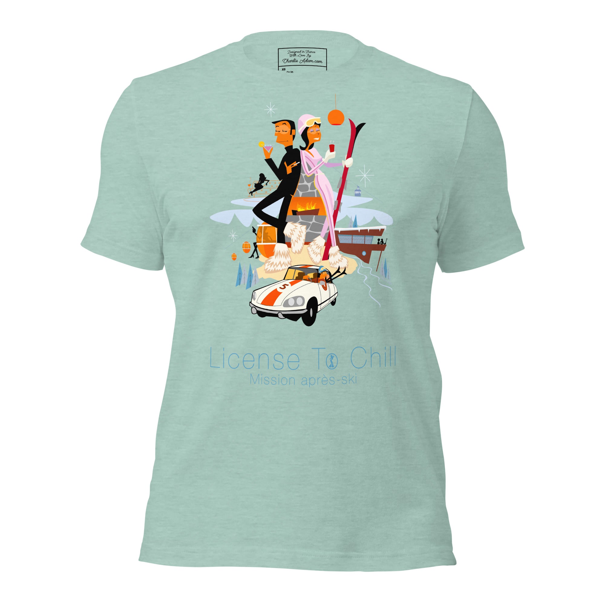 T-shirt en coton unisexe License To Chill Mission Après-Ski sur couleurs chinées claires