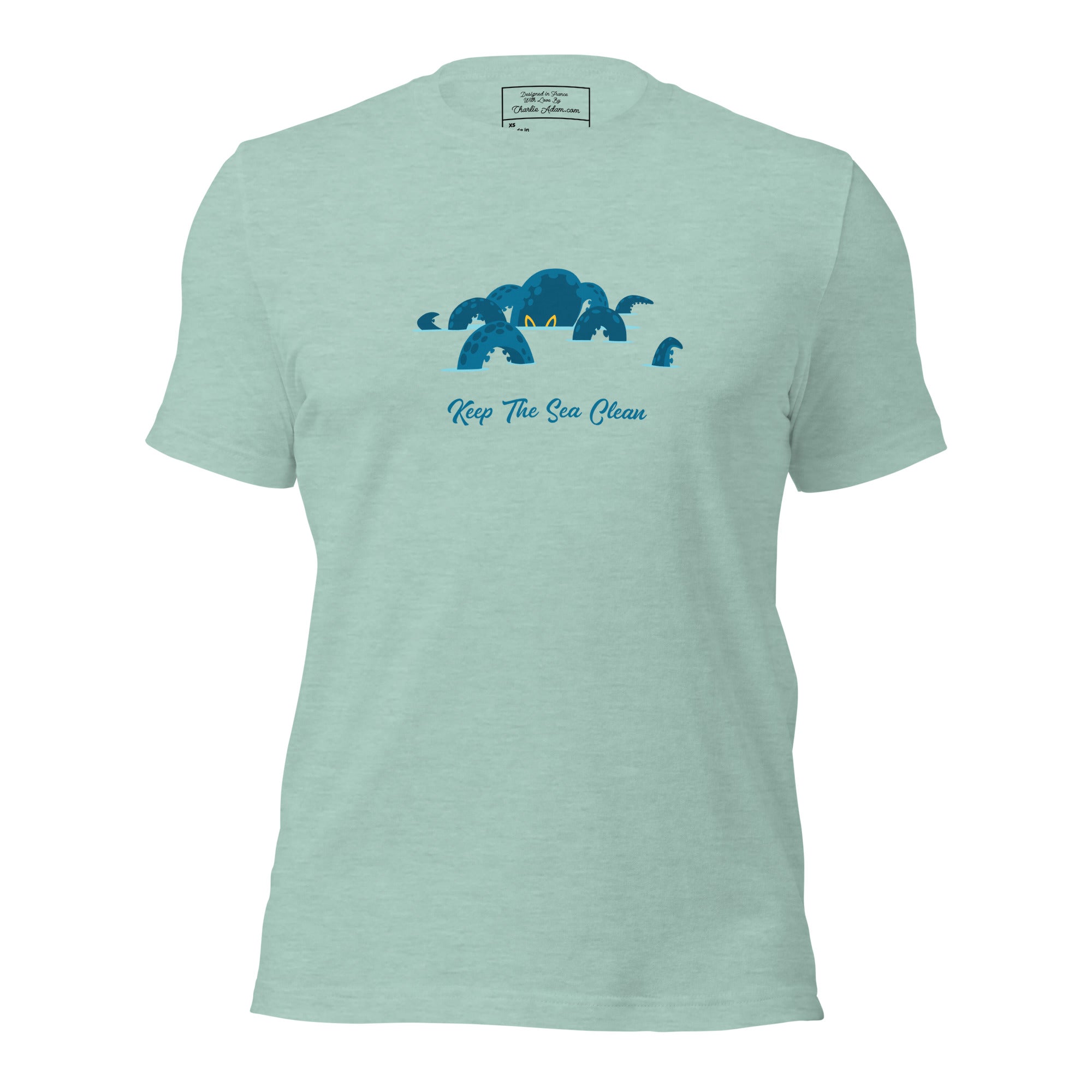 T-shirt en coton unisexe Octopus Blue sur couleurs chinées claires