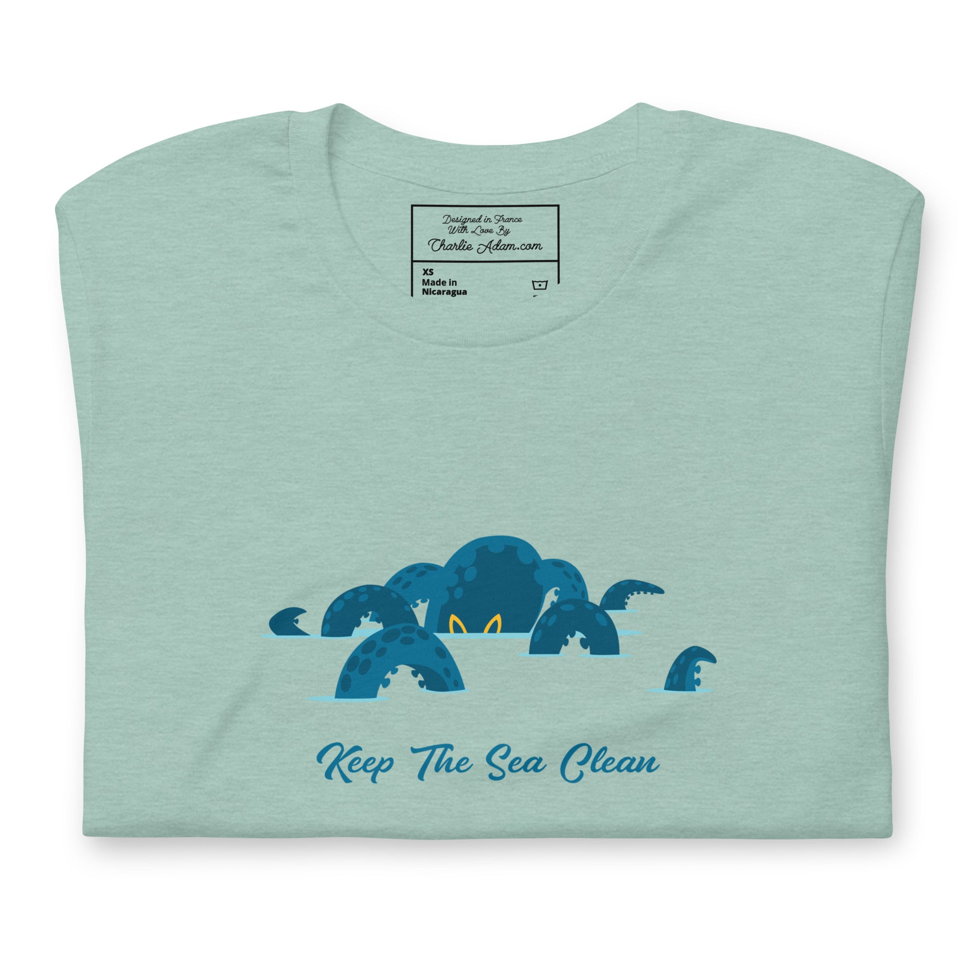 T-shirt en coton unisexe Octopus Blue sur couleurs chinées claires