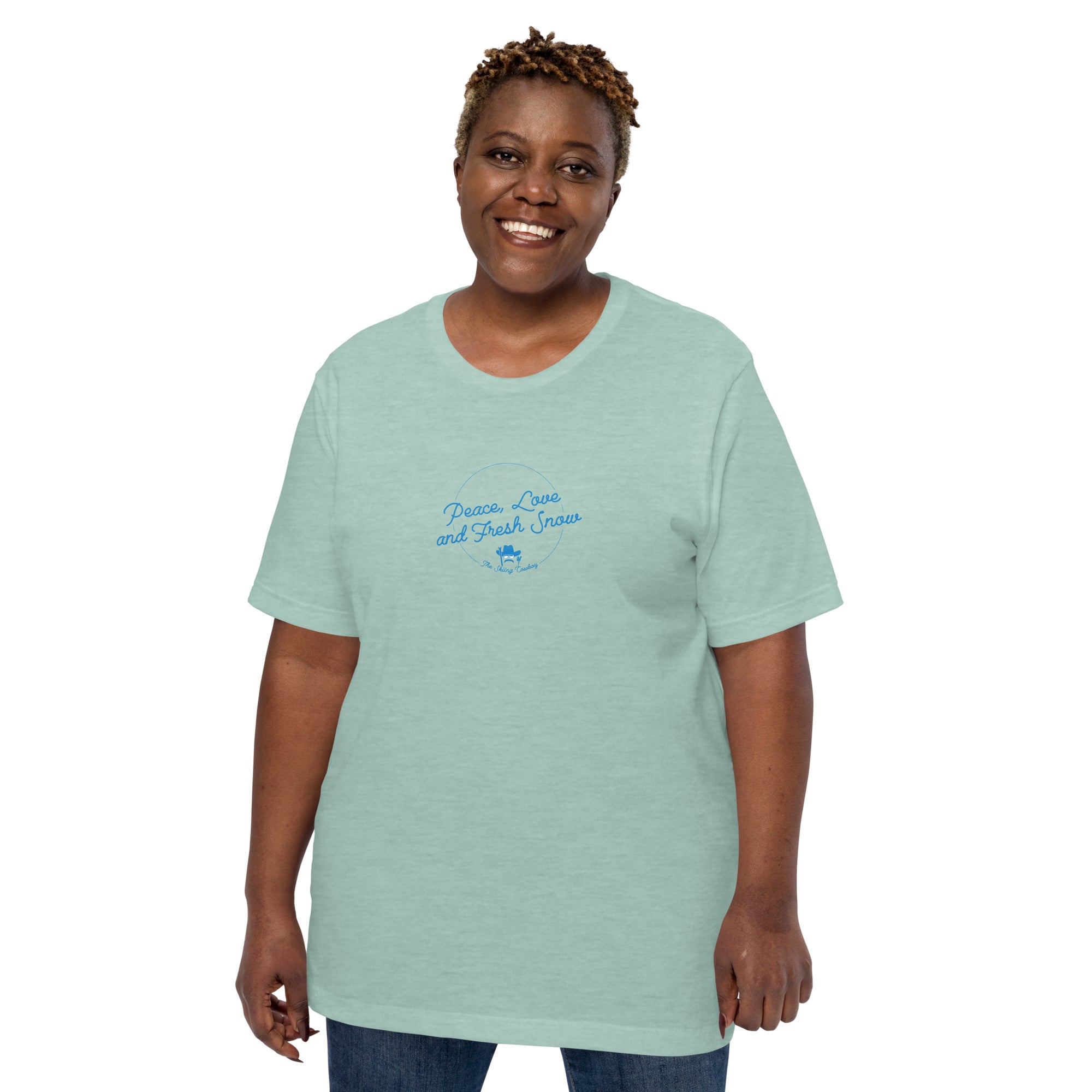 Unisex t-shirt Peace, Love and Fresh Snow on light heather colors