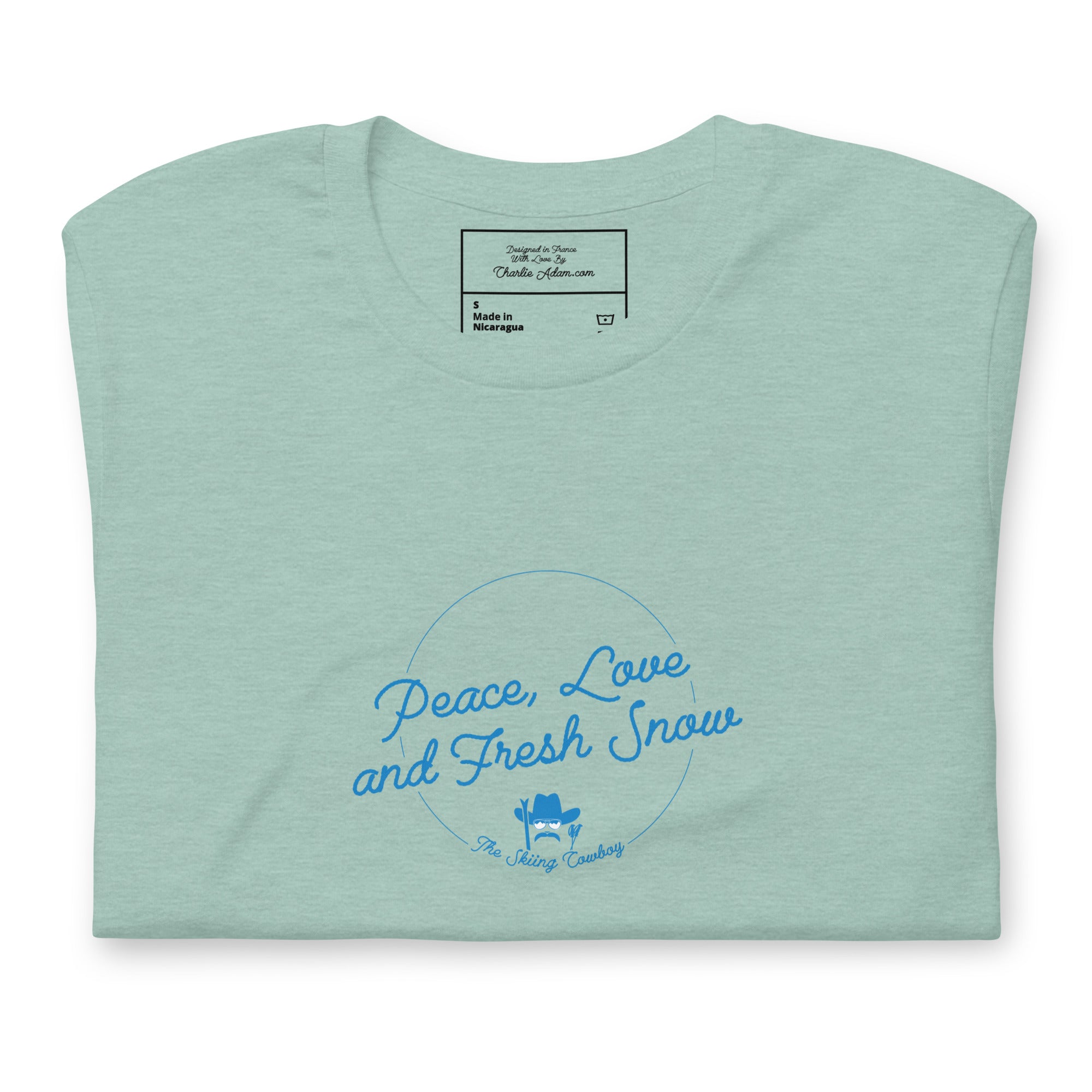 T-shirt en coton unisexe Peace, Love and Fresh Snow sur couleurs chinées claires