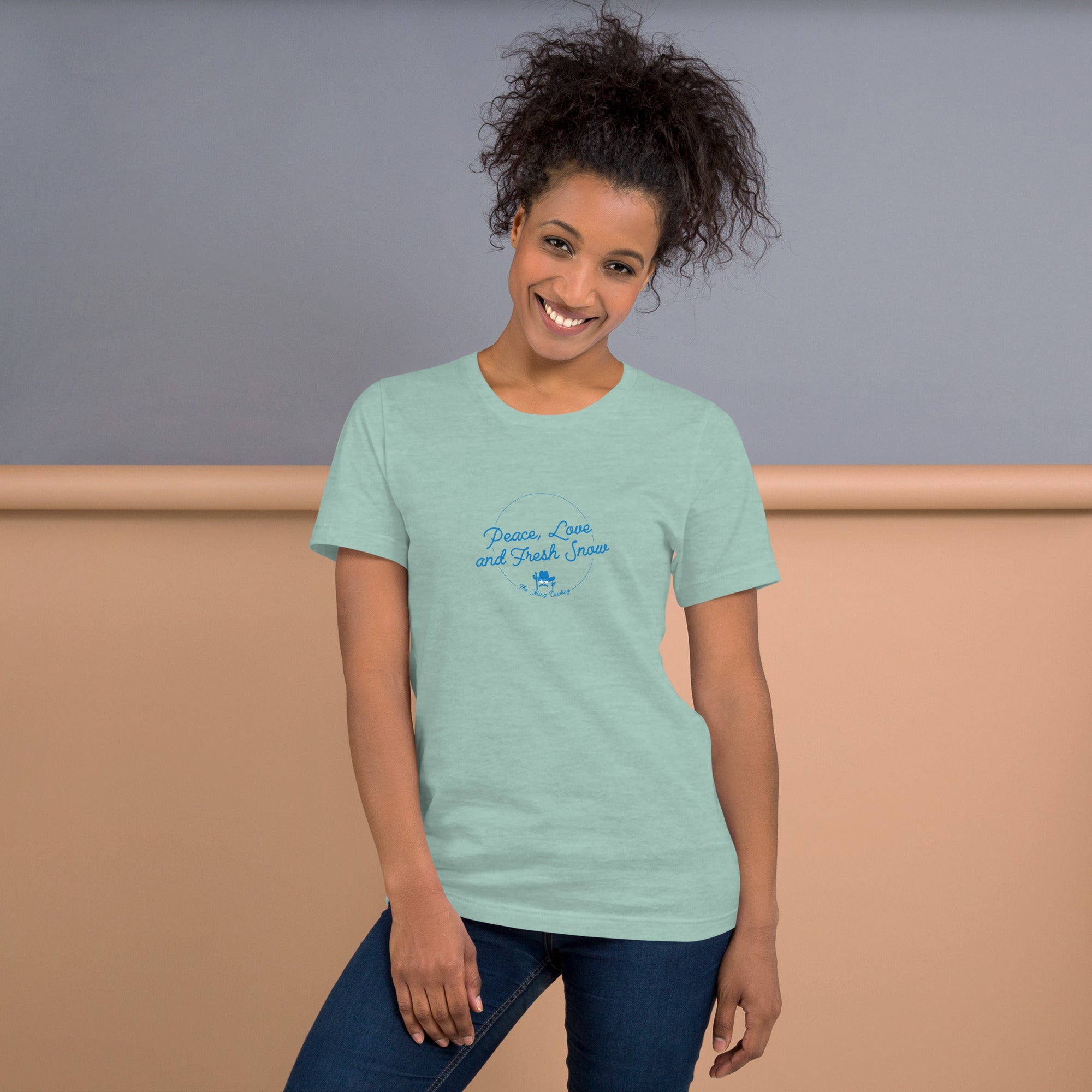 Unisex t-shirt Peace, Love and Fresh Snow on light heather colors