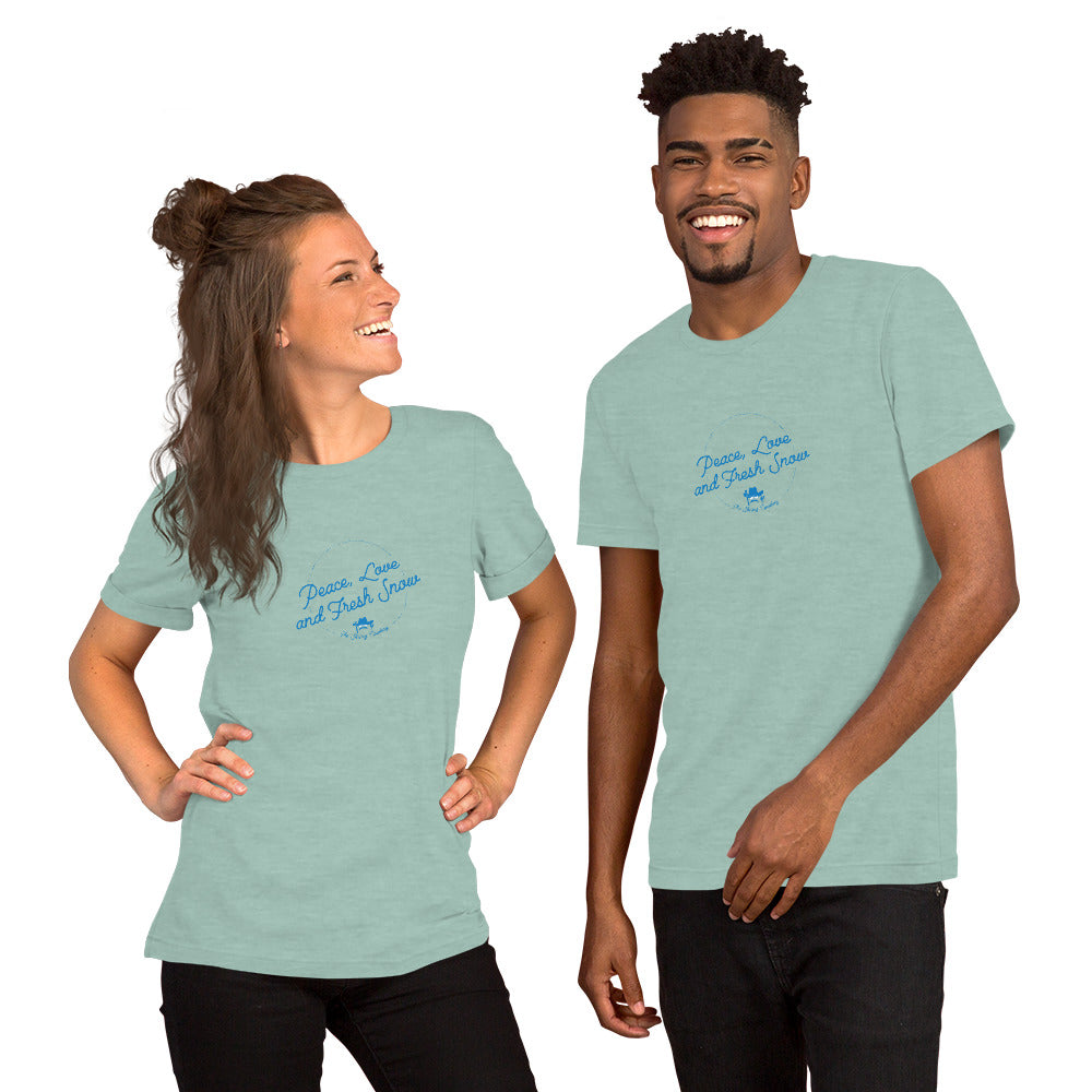 Unisex t-shirt Peace, Love and Fresh Snow on light heather colors