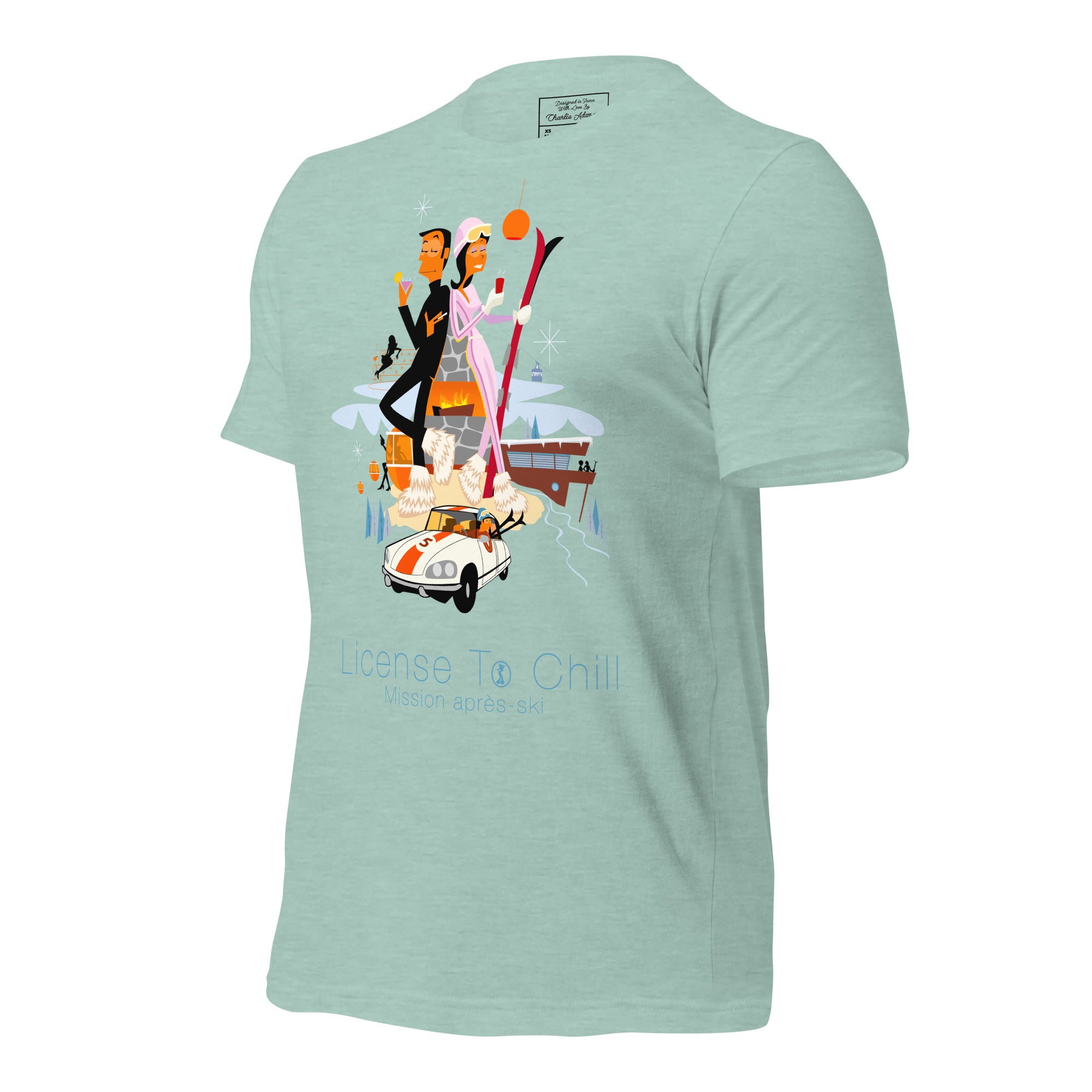 T-shirt en coton unisexe License To Chill Mission Après-Ski sur couleurs chinées claires