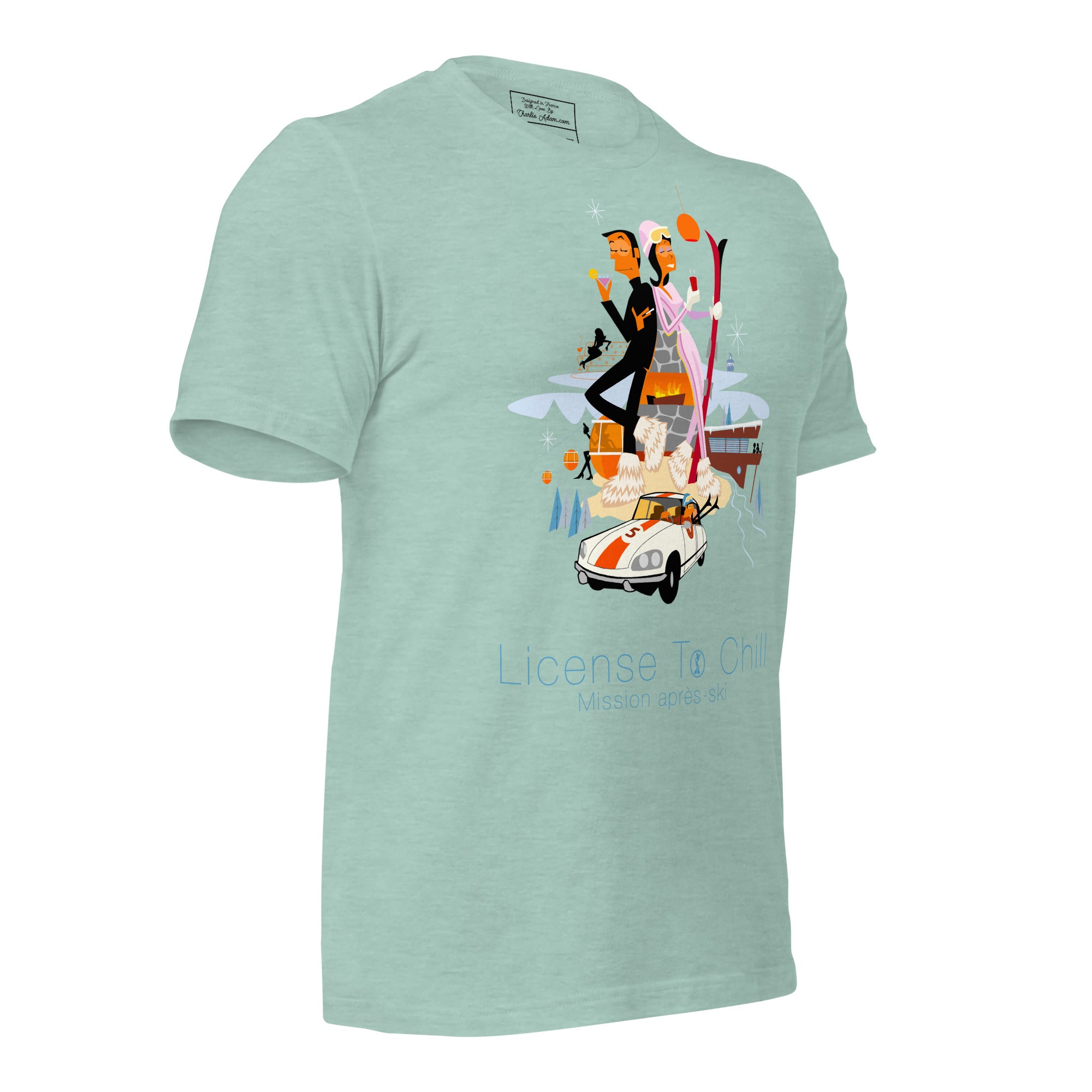 T-shirt en coton unisexe License To Chill Mission Après-Ski sur couleurs chinées claires