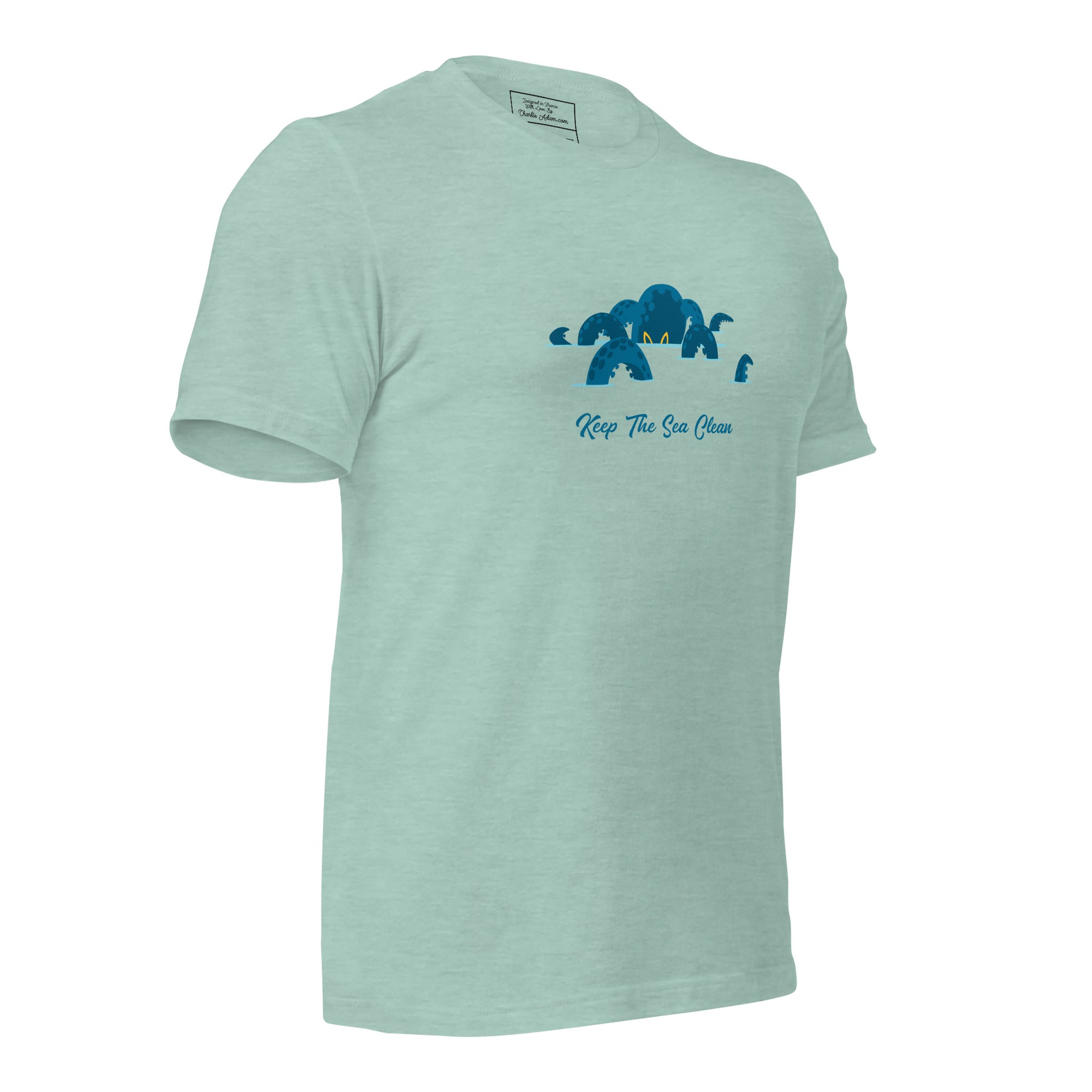 T-shirt en coton unisexe Octopus Blue sur couleurs chinées claires