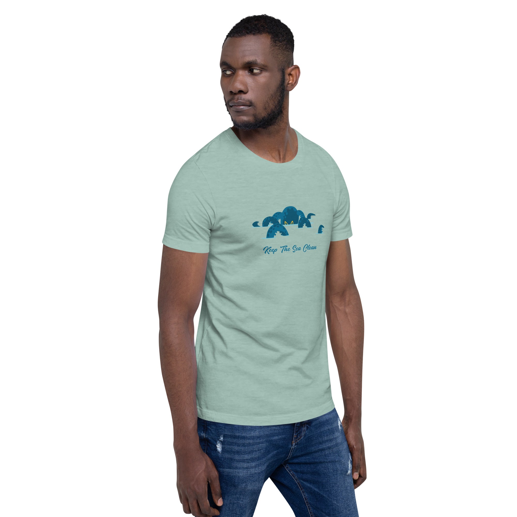 T-shirt en coton unisexe Octopus Blue sur couleurs chinées claires