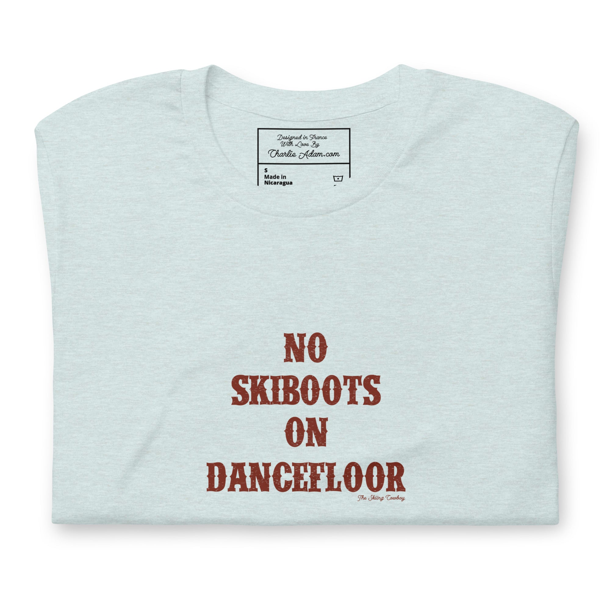 T-shirt en coton unisexe No Skiboots on Dancefloor sur couleurs chinées claires