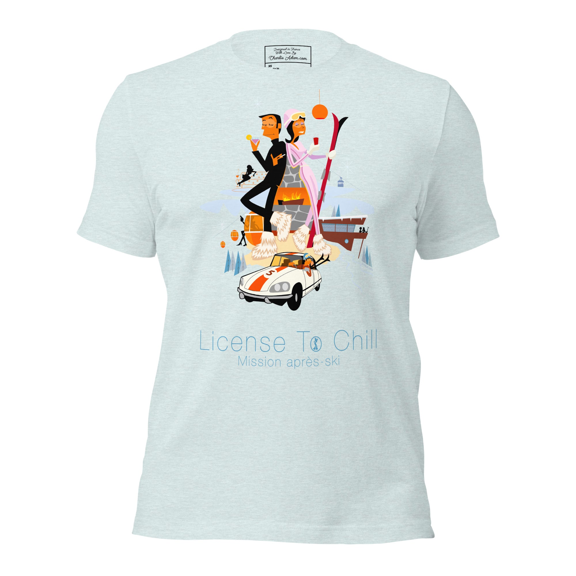 T-shirt en coton unisexe License To Chill Mission Après-Ski sur couleurs chinées claires