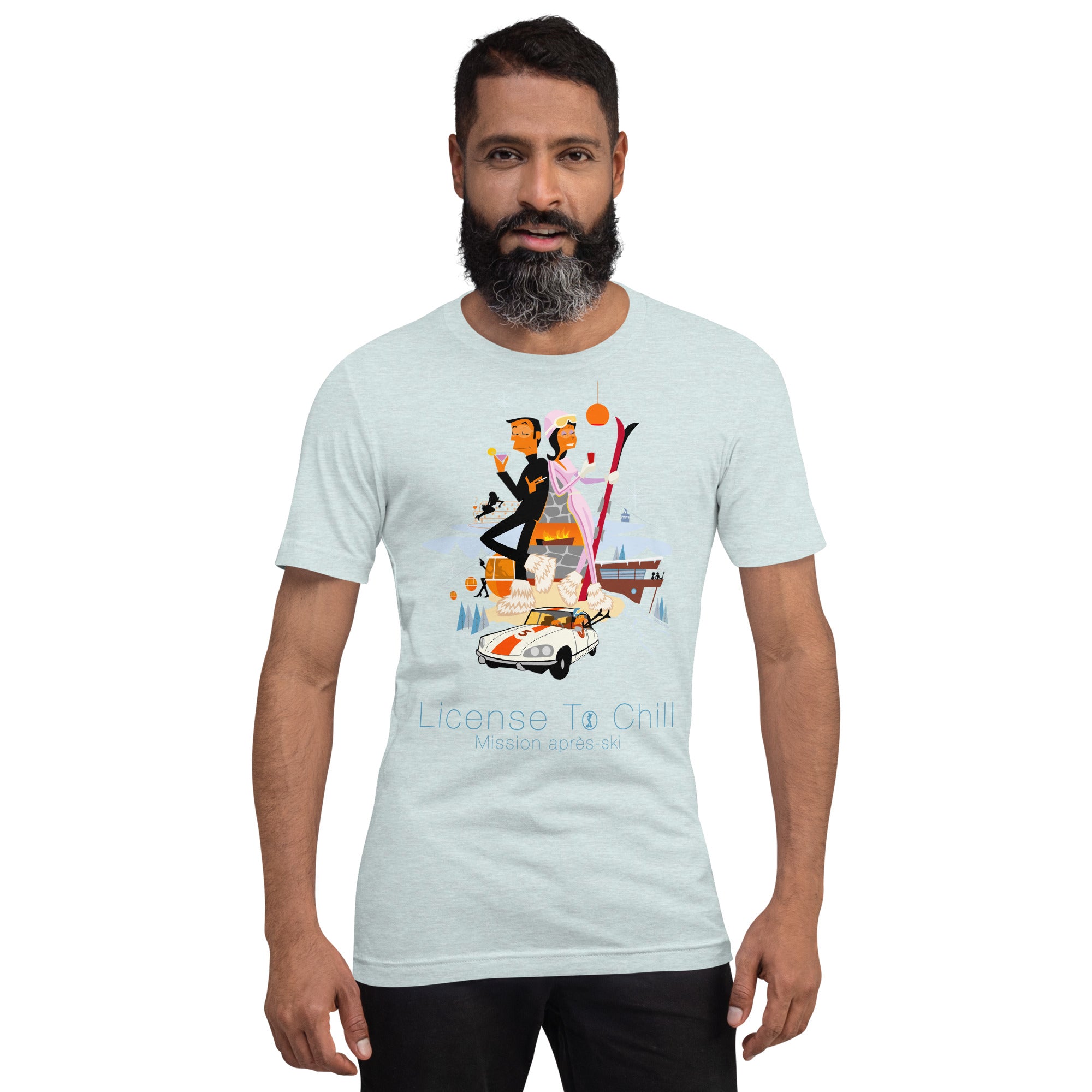 T-shirt en coton unisexe License To Chill Mission Après-Ski sur couleurs chinées claires