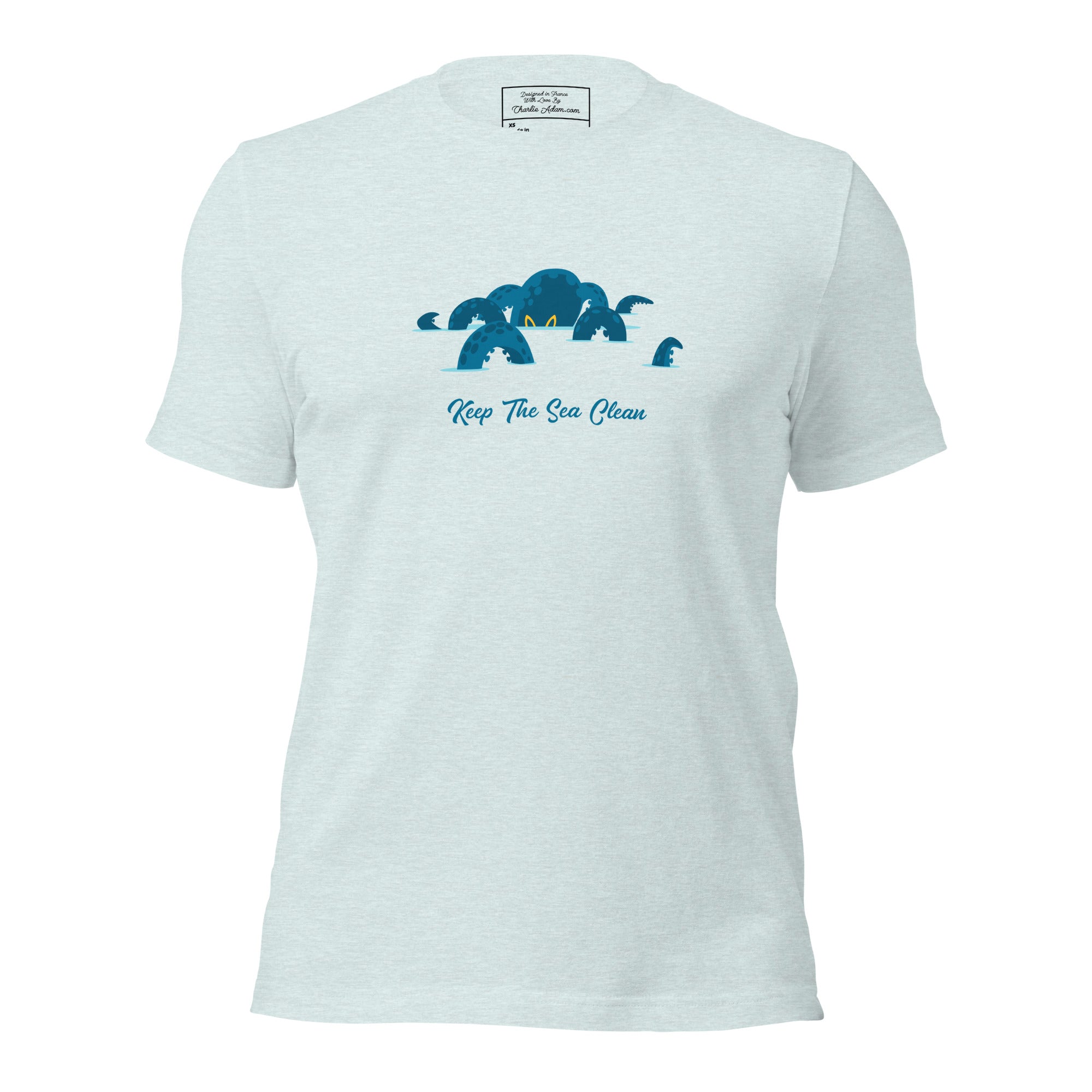 T-shirt en coton unisexe Octopus Blue sur couleurs chinées claires