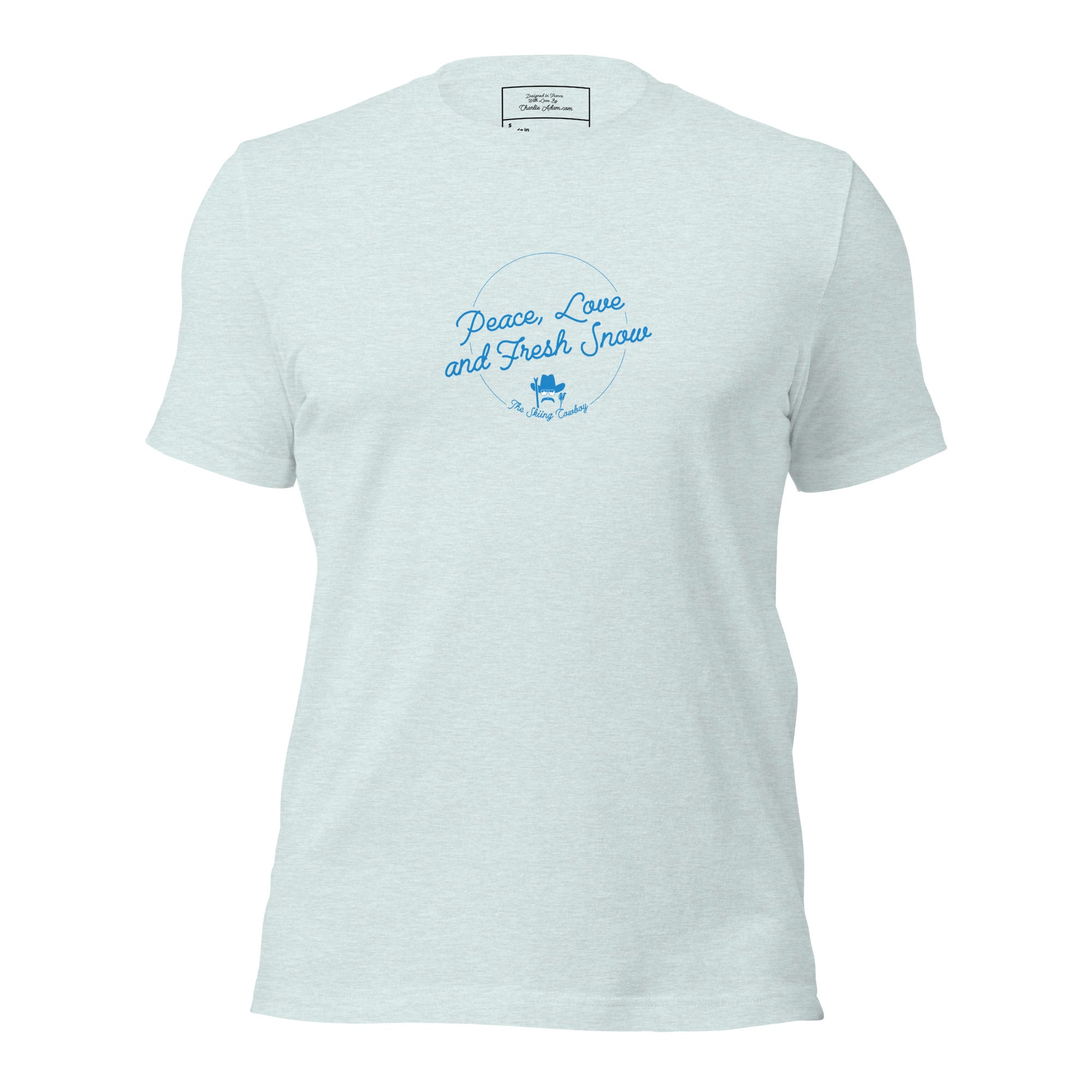 T-shirt en coton unisexe Peace, Love and Fresh Snow sur couleurs chinées claires