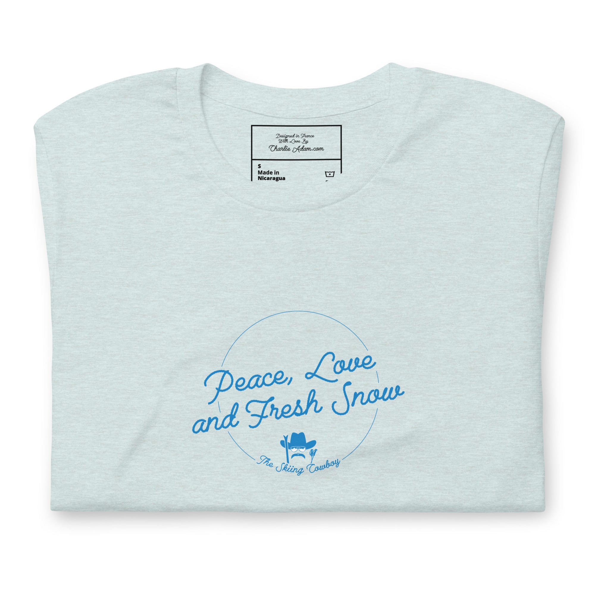 T-shirt en coton unisexe Peace, Love and Fresh Snow sur couleurs chinées claires