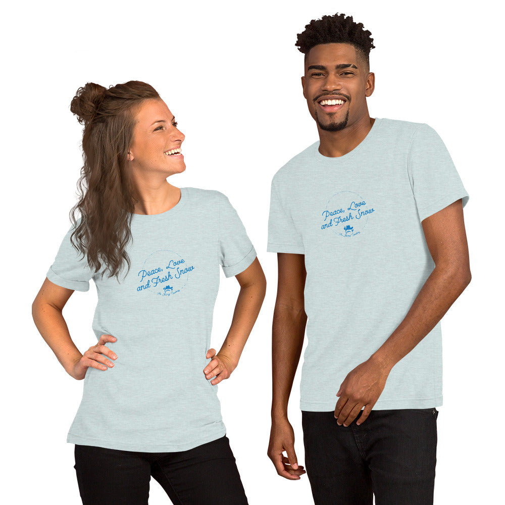 Unisex t-shirt Peace, Love and Fresh Snow on light heather colors