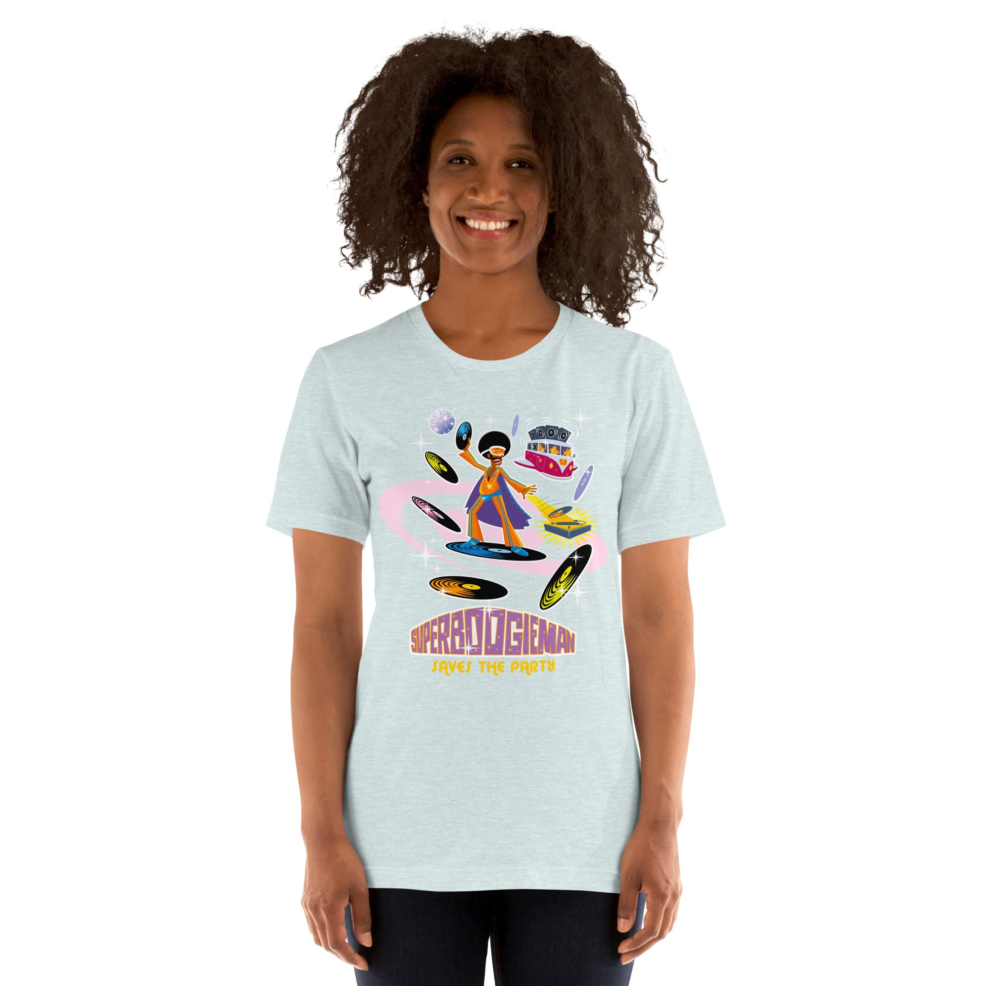 Unisex t-shirt Superboogieman saves the Party on light heather colors