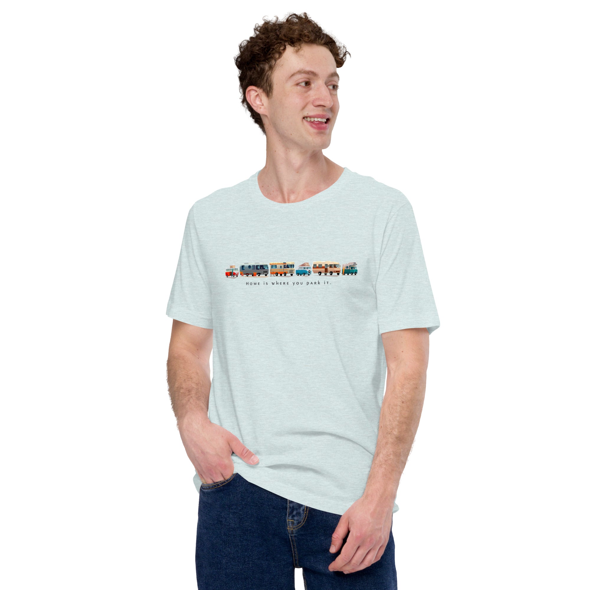 T-shirt en coton unisexe Vintage Campers sur couleurs chinées claires