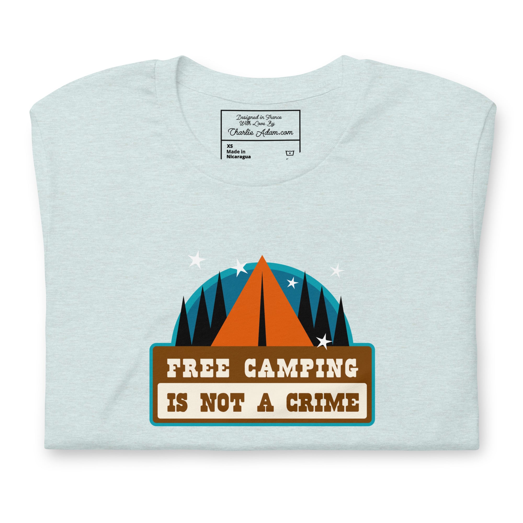 T-shirt en coton unisexe Free camping is not a crime sur couleurs chinées claires