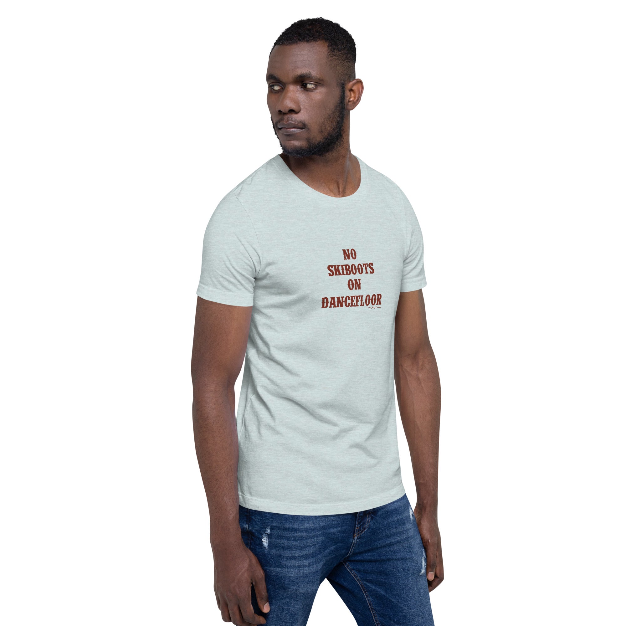 T-shirt en coton unisexe No Skiboots on Dancefloor sur couleurs chinées claires