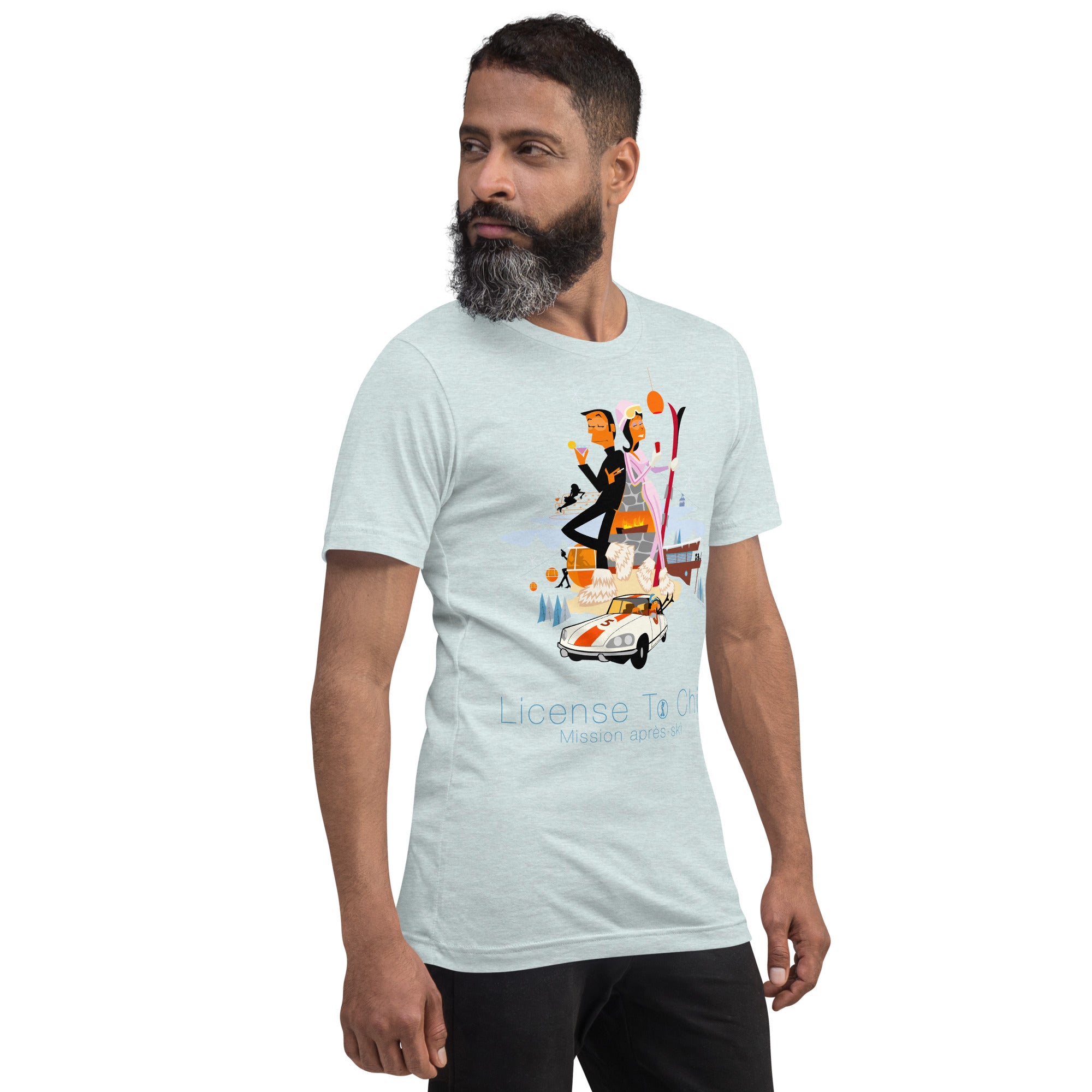 T-shirt en coton unisexe License To Chill Mission Après-Ski sur couleurs chinées claires