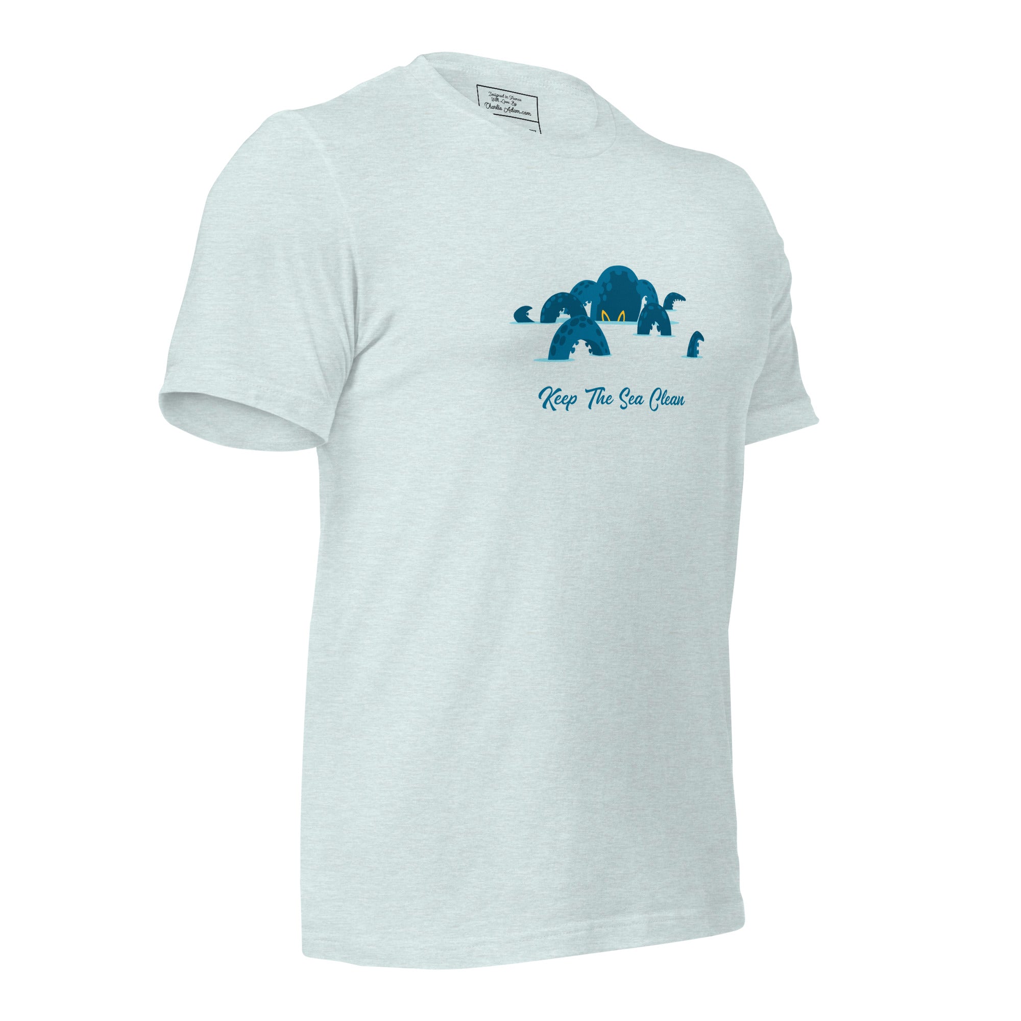 T-shirt en coton unisexe Octopus Blue sur couleurs chinées claires