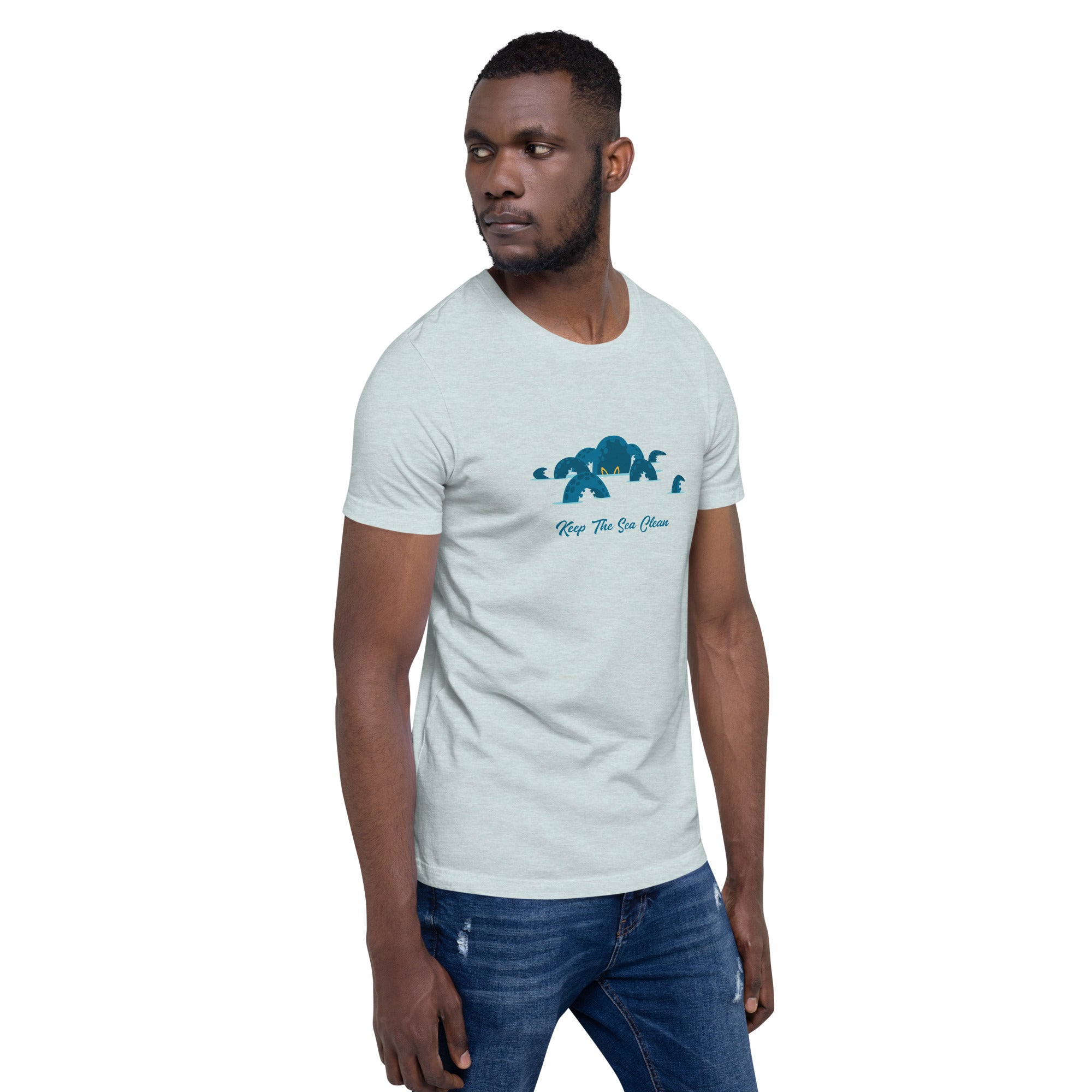 T-shirt en coton unisexe Octopus Blue sur couleurs chinées claires