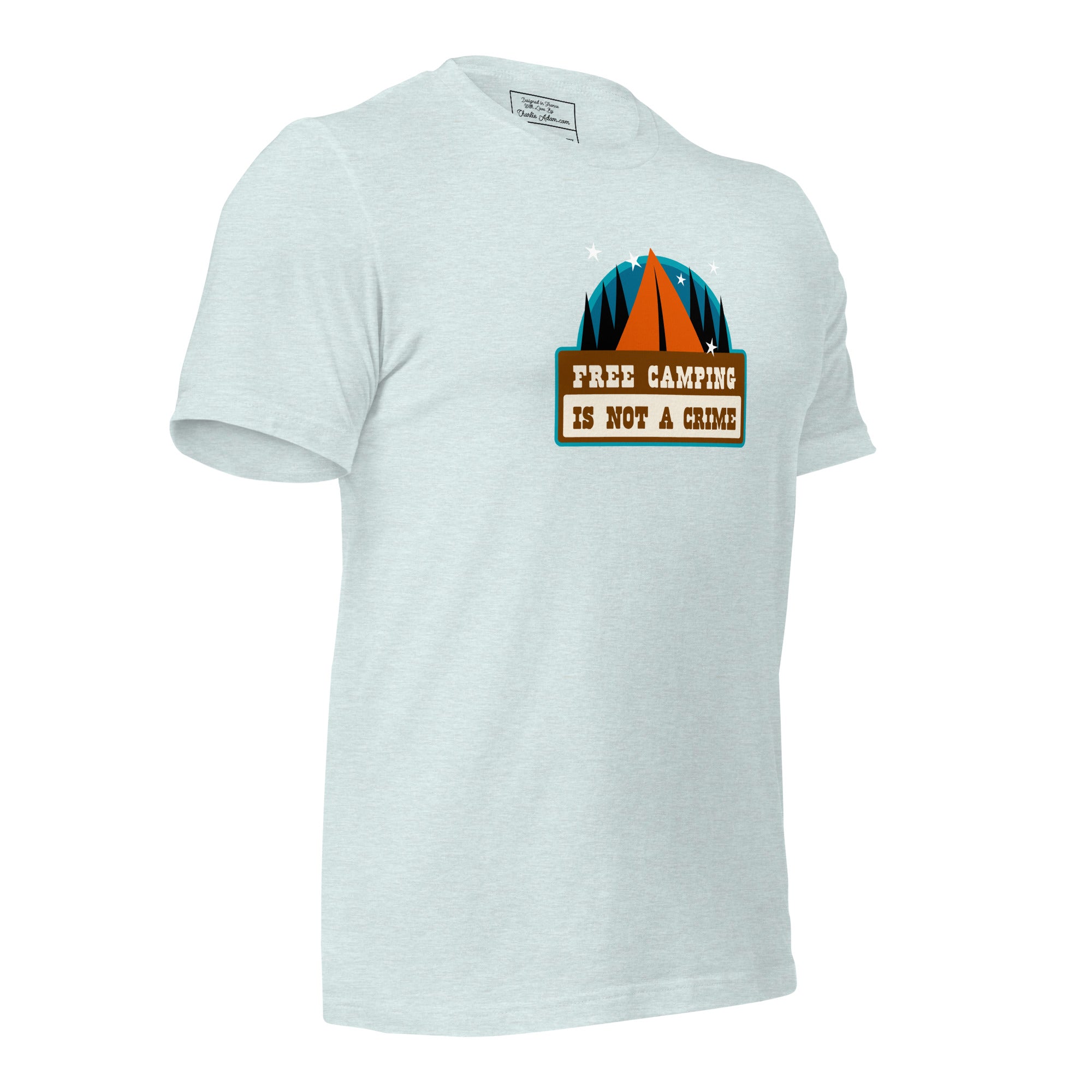 T-shirt en coton unisexe Free camping is not a crime sur couleurs chinées claires