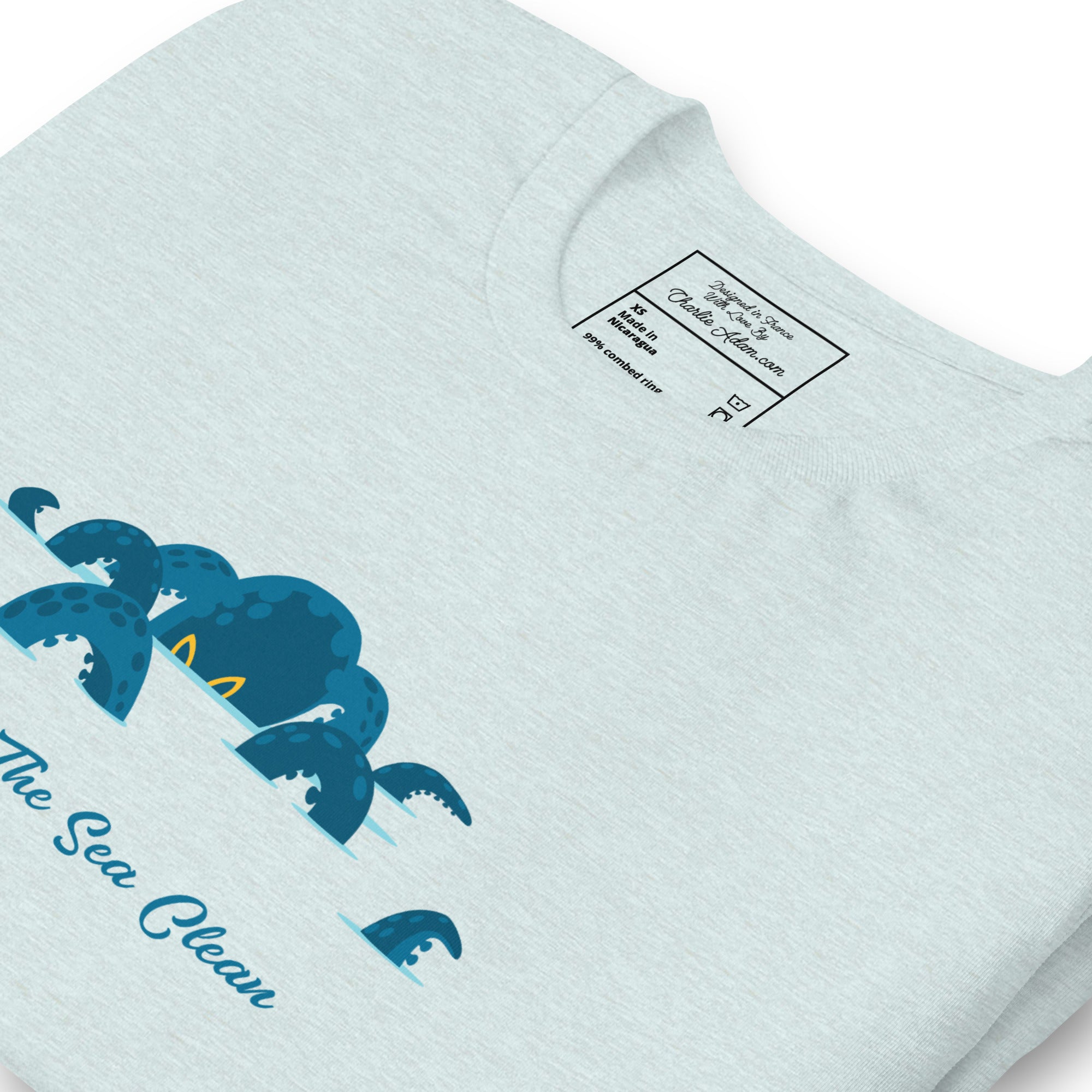 T-shirt en coton unisexe Octopus Blue sur couleurs chinées claires