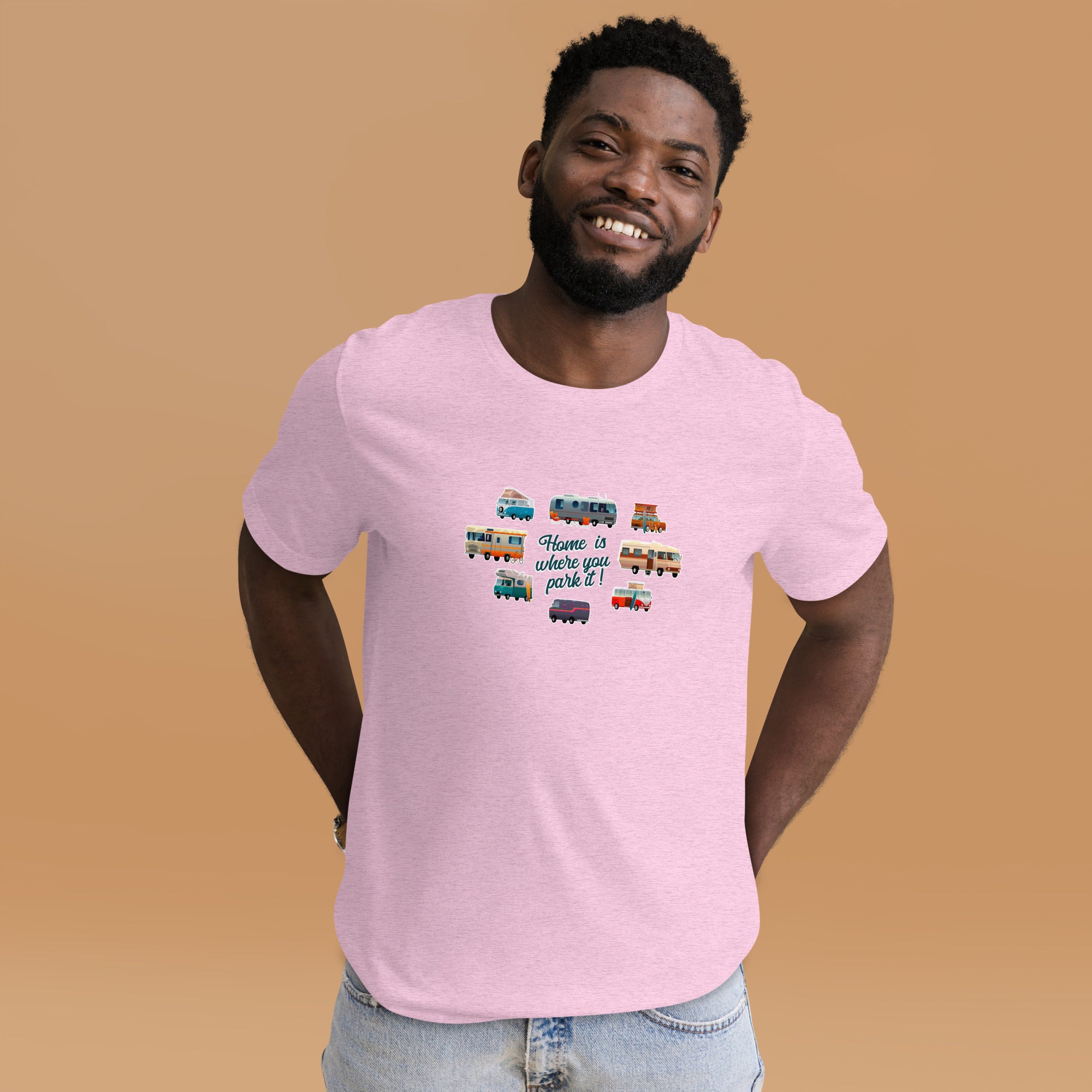 T-shirt en coton unisexe Square Vintage Campers sur couleurs chinées claires