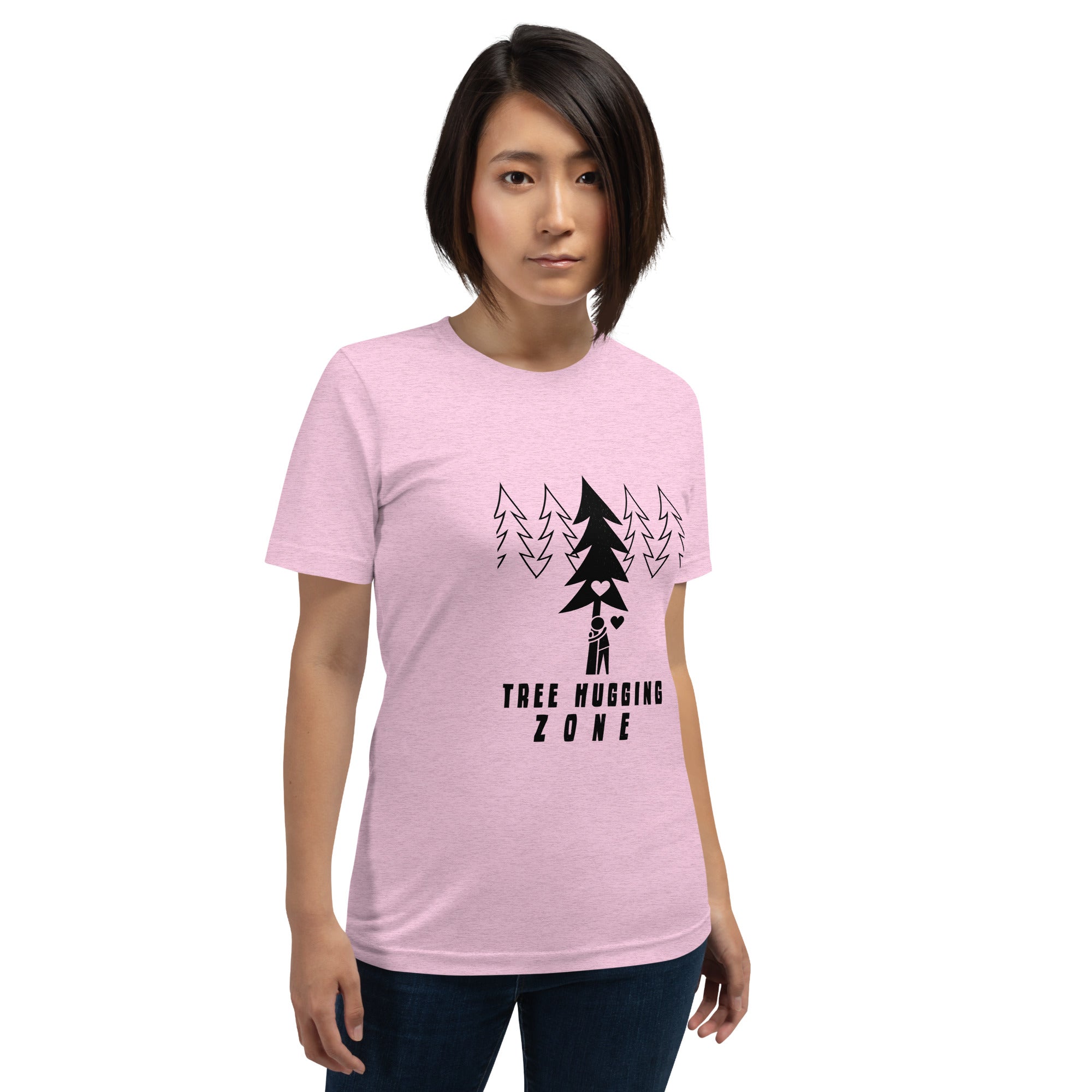 T-shirt en coton unisexe Tree hugging zone sur couleurs chinées claires