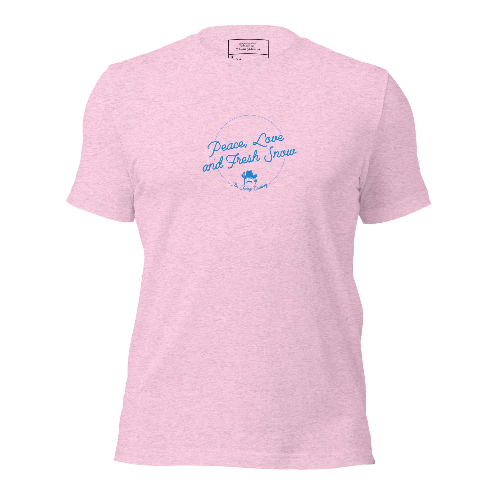 T-shirt en coton unisexe Peace, Love and Fresh Snow sur couleurs chinées claires