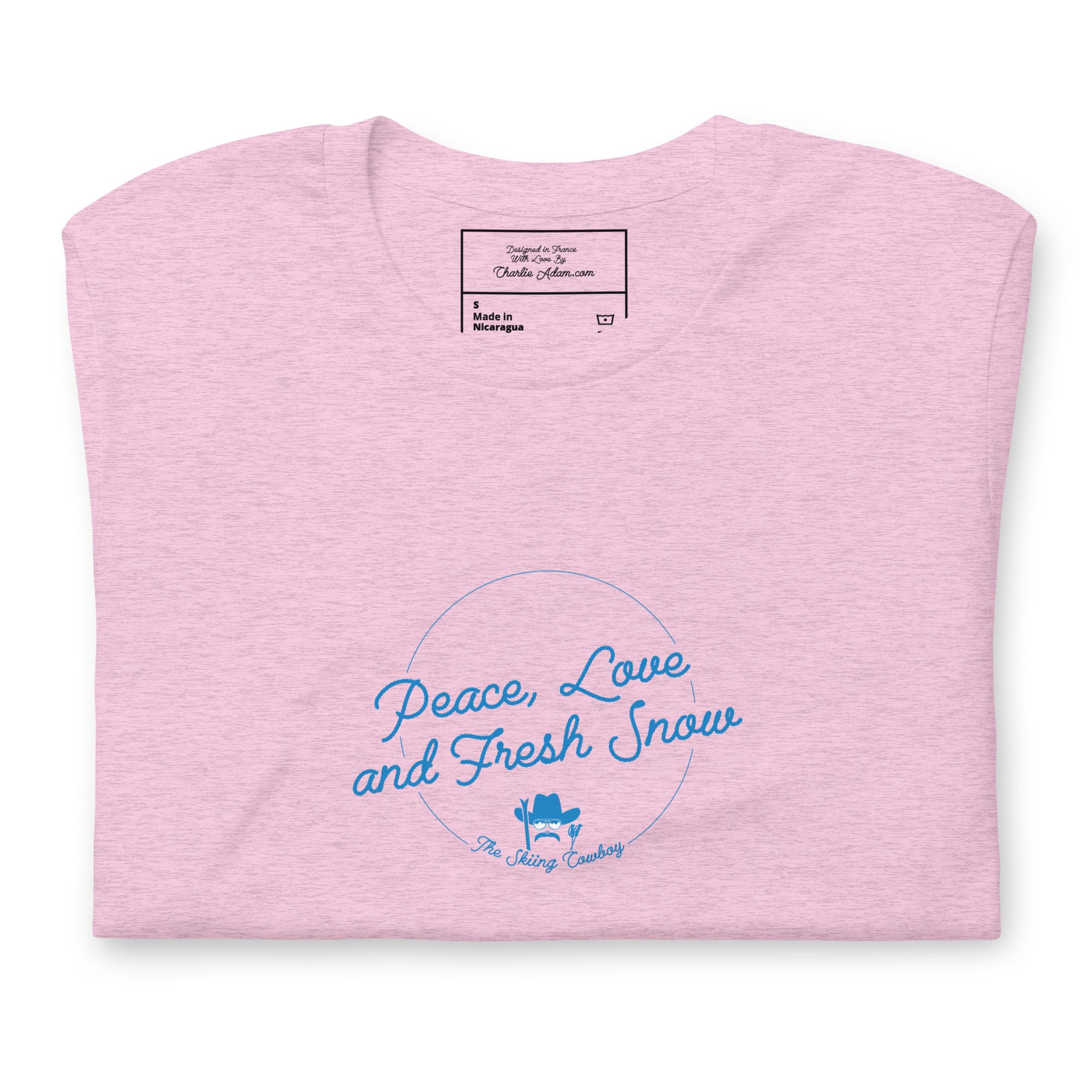 T-shirt en coton unisexe Peace, Love and Fresh Snow sur couleurs chinées claires