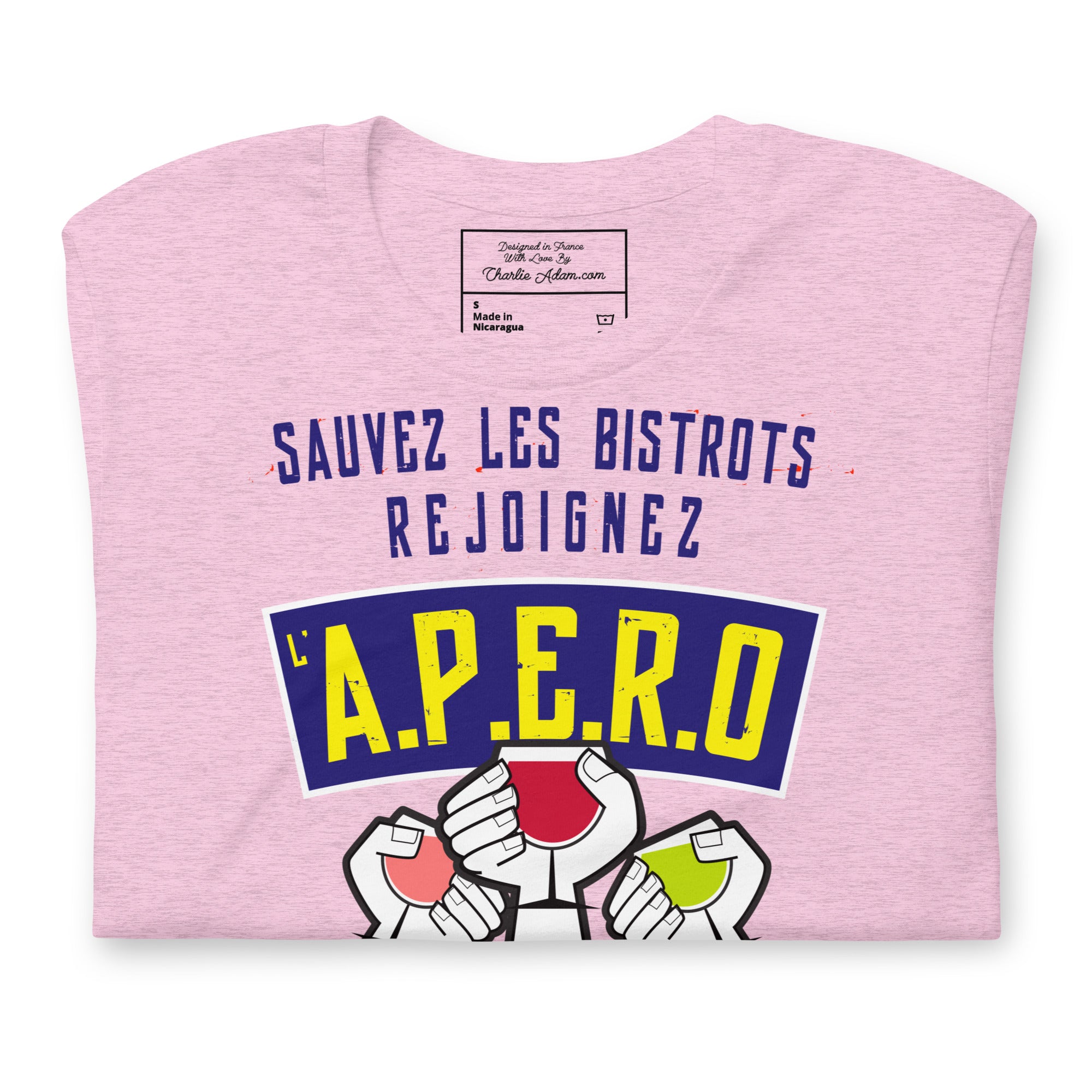 T-shirt en coton unisexe Sauvez les Bistrots, rejoignez l'Apéro sur couleurs chinées claires