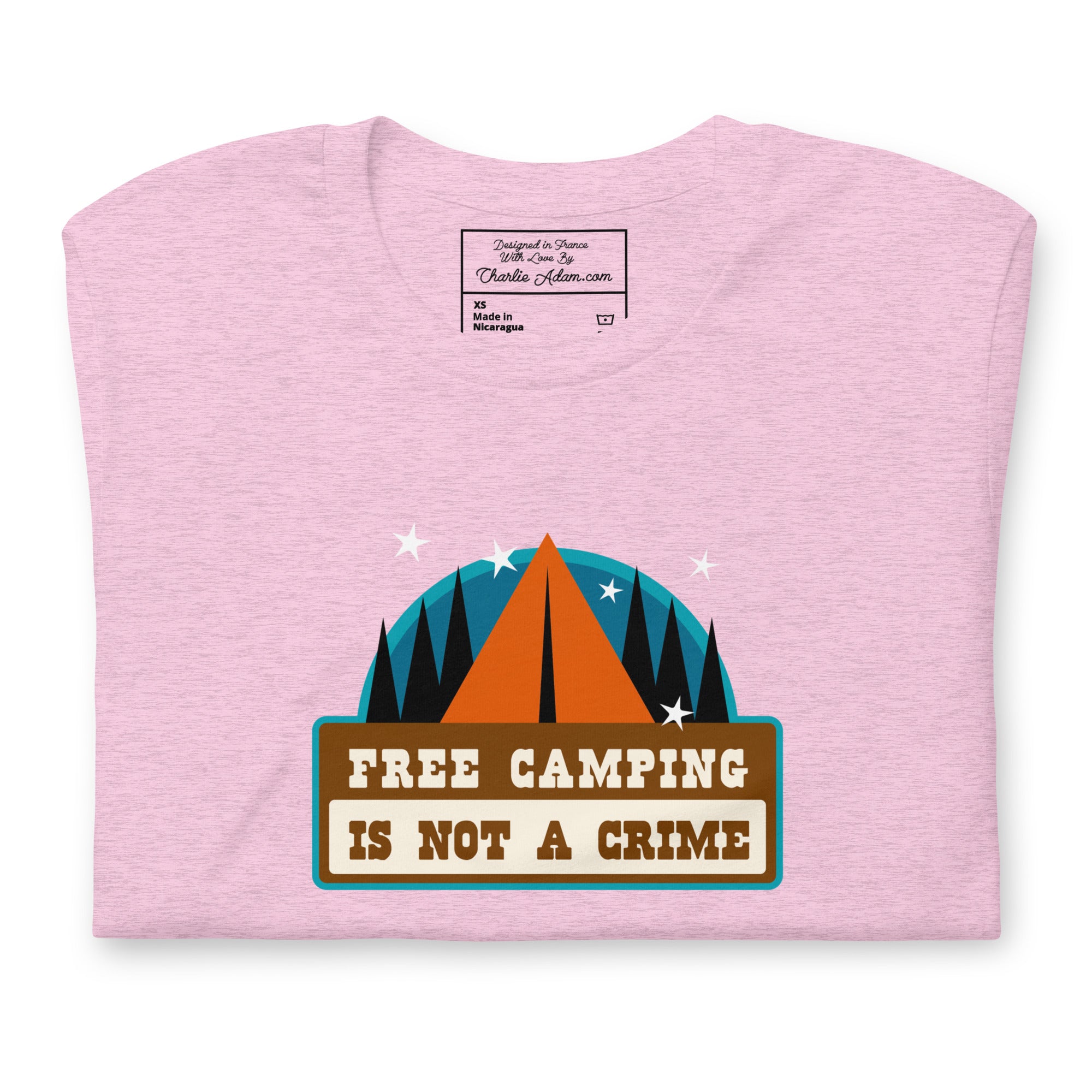 T-shirt en coton unisexe Free camping is not a crime sur couleurs chinées claires