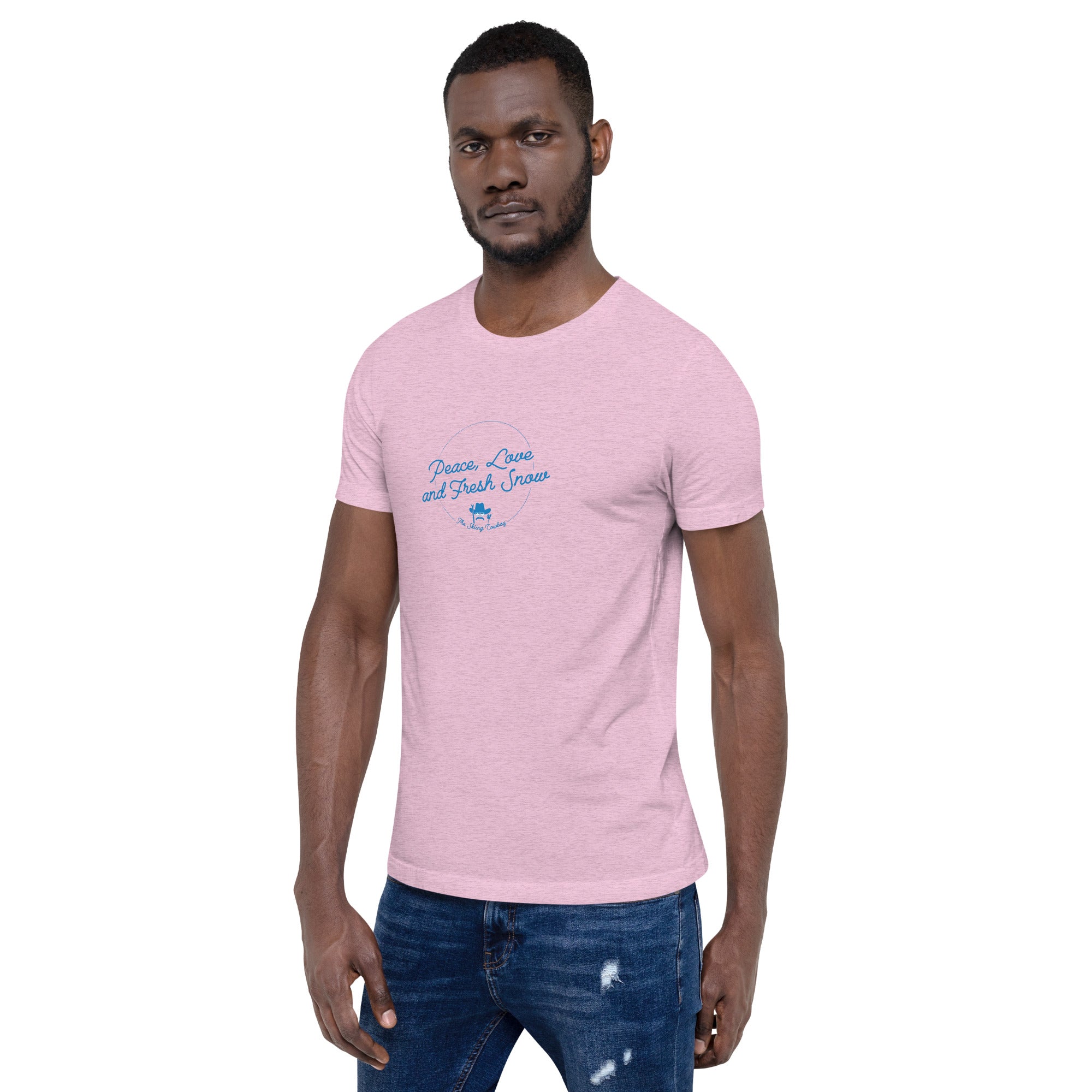 T-shirt en coton unisexe Peace, Love and Fresh Snow sur couleurs chinées claires