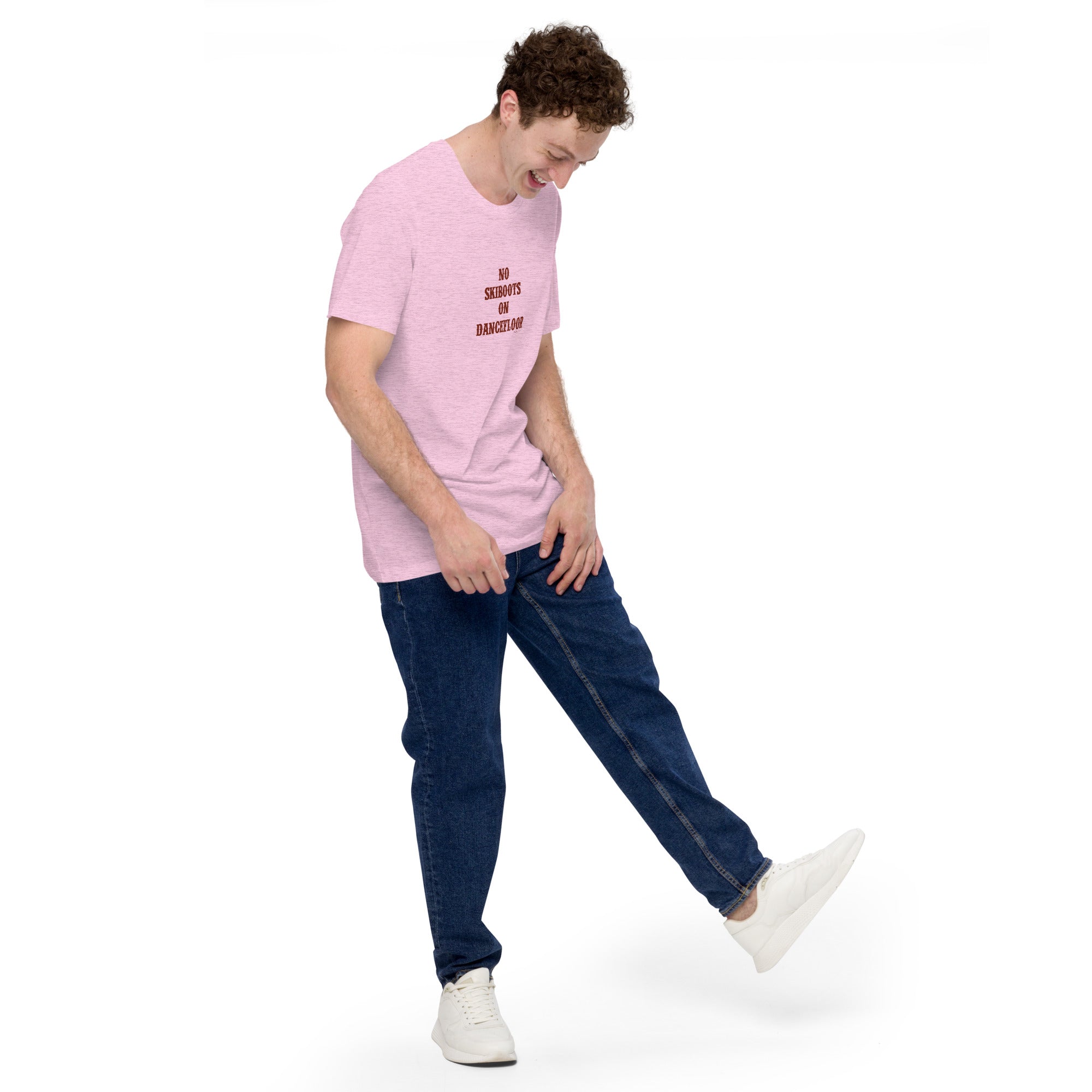 T-shirt en coton unisexe No Skiboots on Dancefloor sur couleurs chinées claires