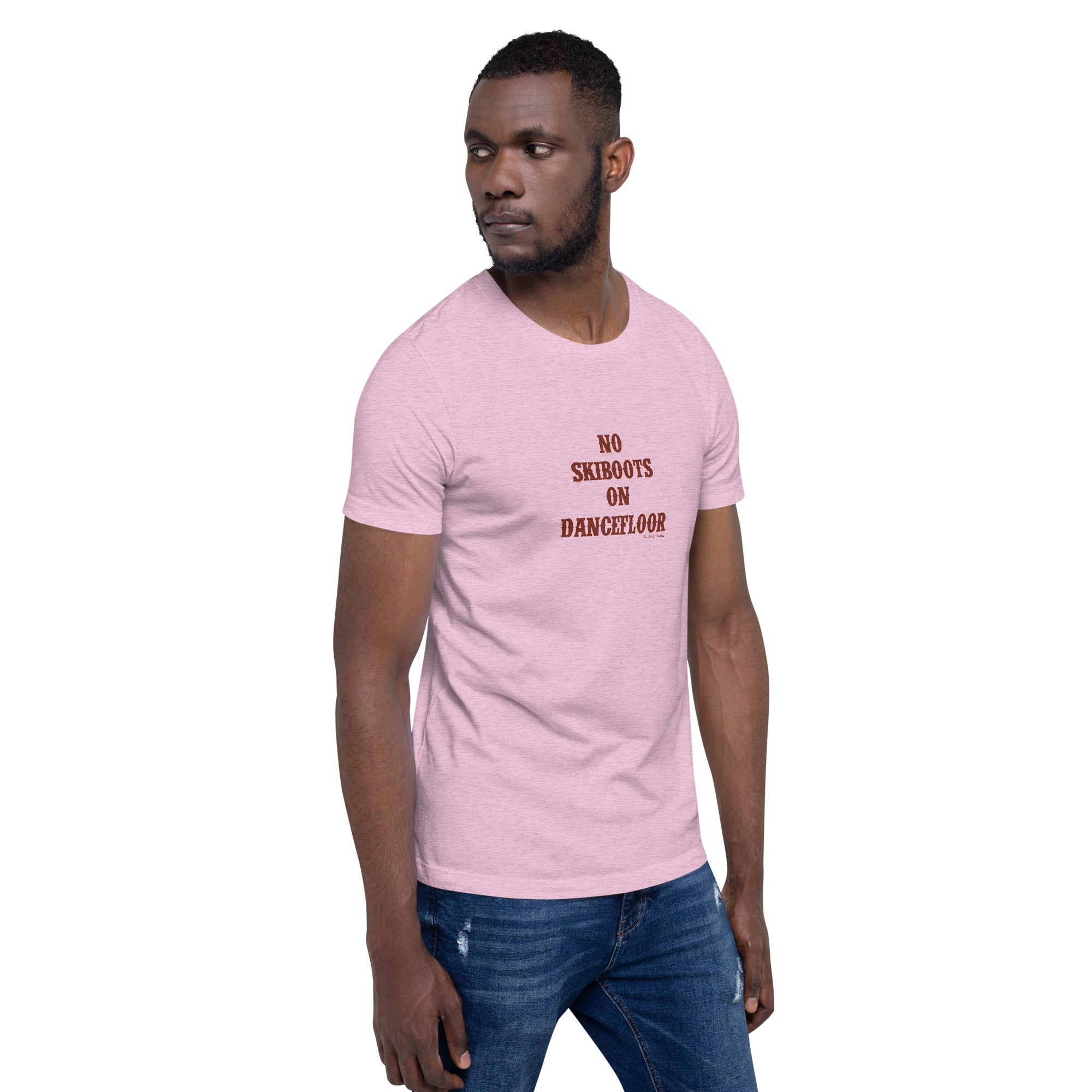 T-shirt en coton unisexe No Skiboots on Dancefloor sur couleurs chinées claires