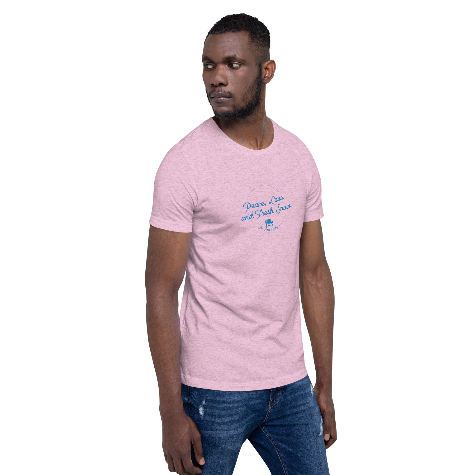 T-shirt en coton unisexe Peace, Love and Fresh Snow sur couleurs chinées claires