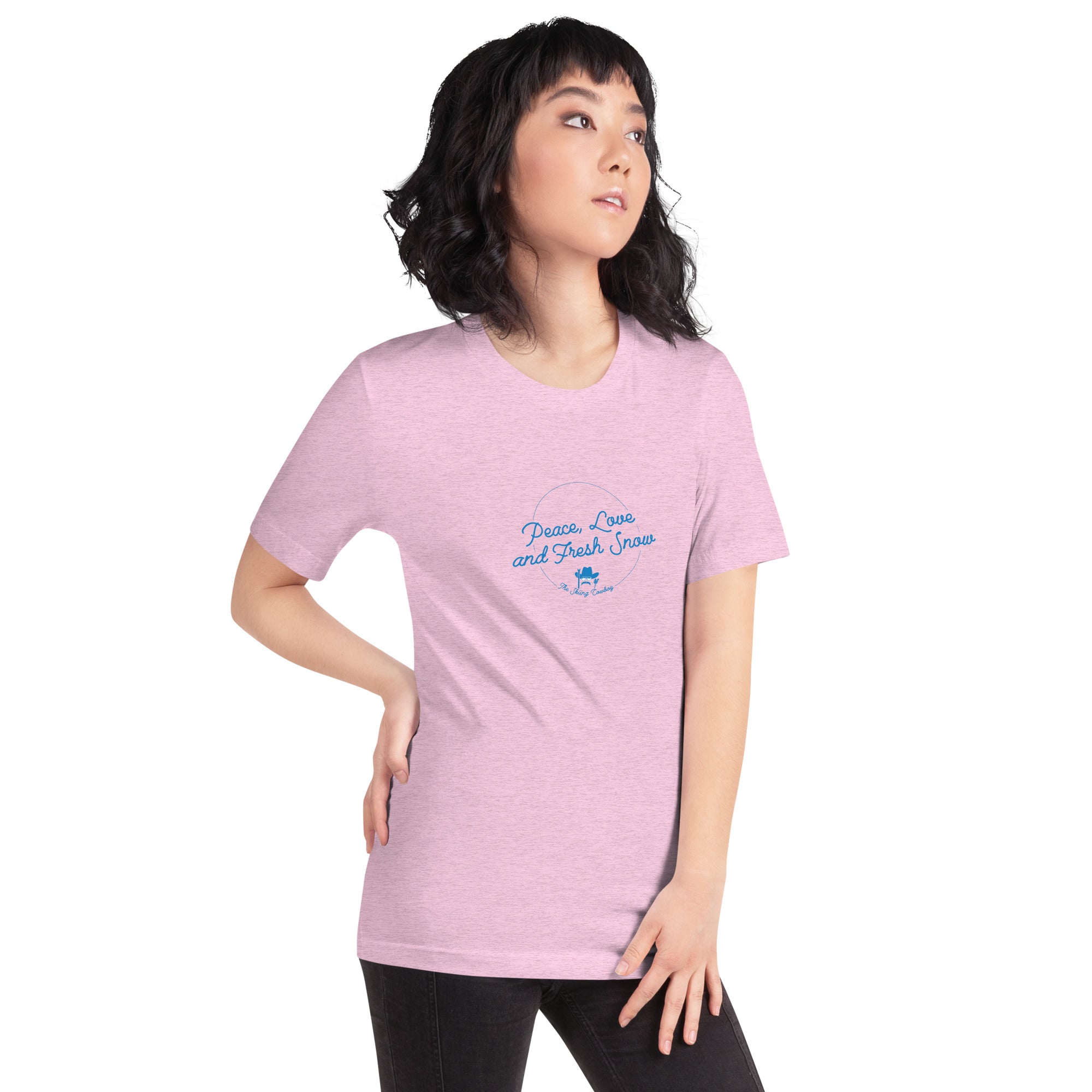 Unisex t-shirt Peace, Love and Fresh Snow on light heather colors