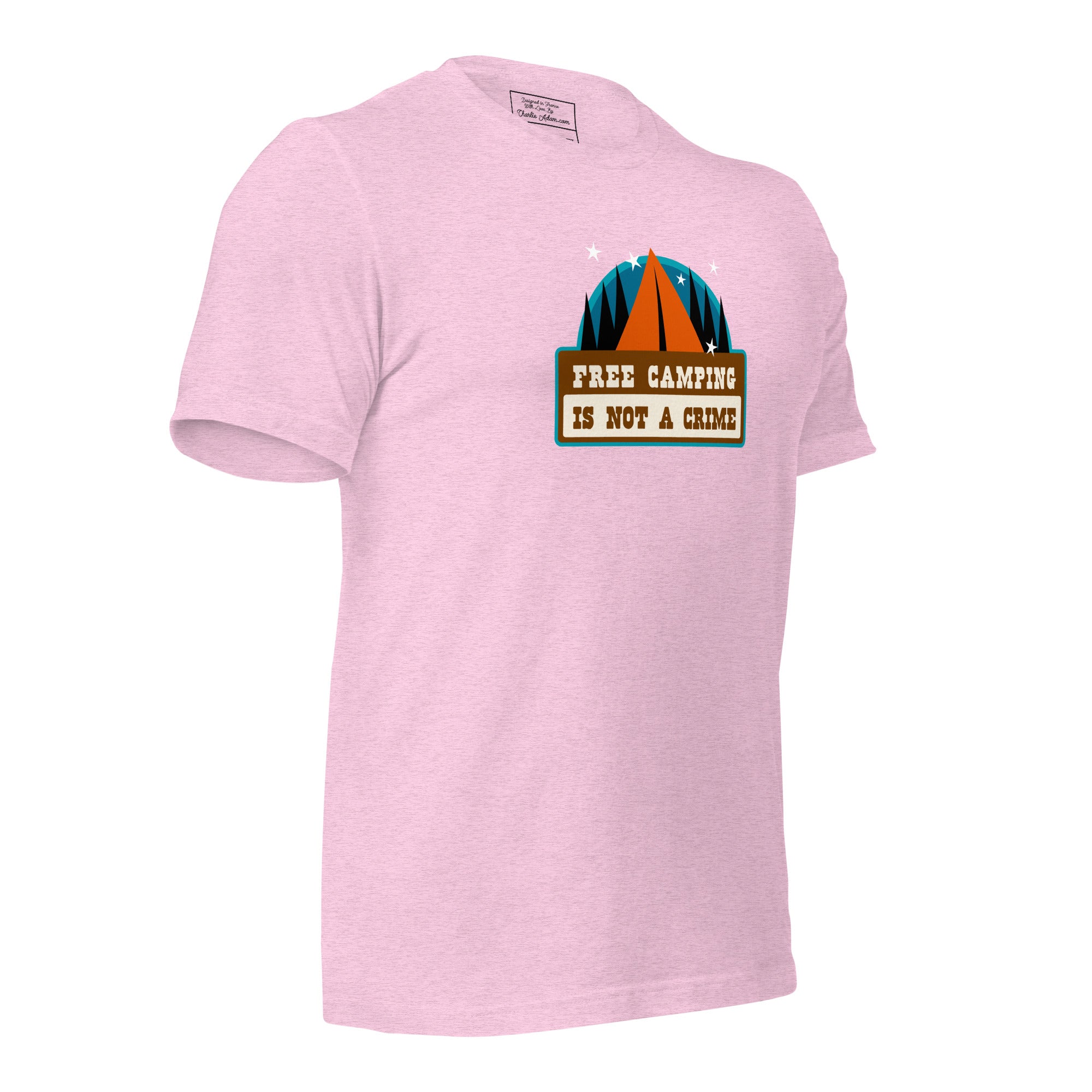 T-shirt en coton unisexe Free camping is not a crime sur couleurs chinées claires