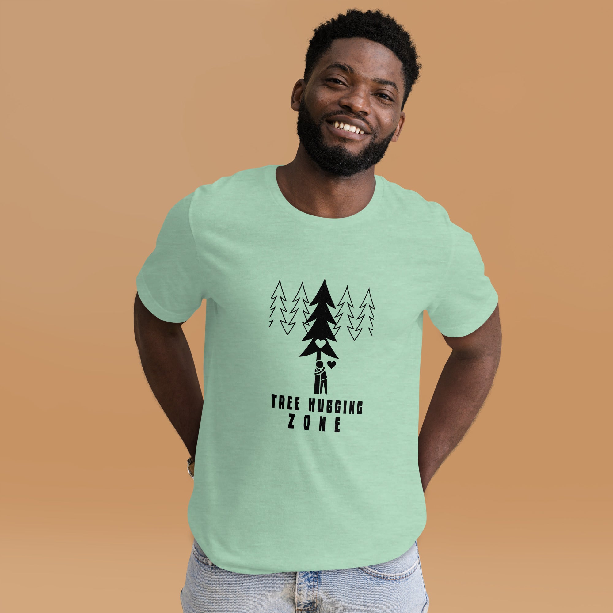T-shirt en coton unisexe Tree hugging zone sur couleurs chinées claires