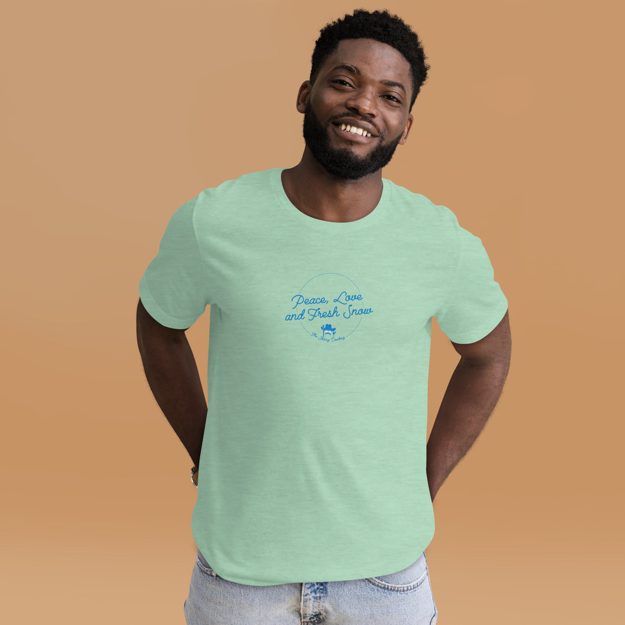 T-shirt en coton unisexe Peace, Love and Fresh Snow sur couleurs chinées claires