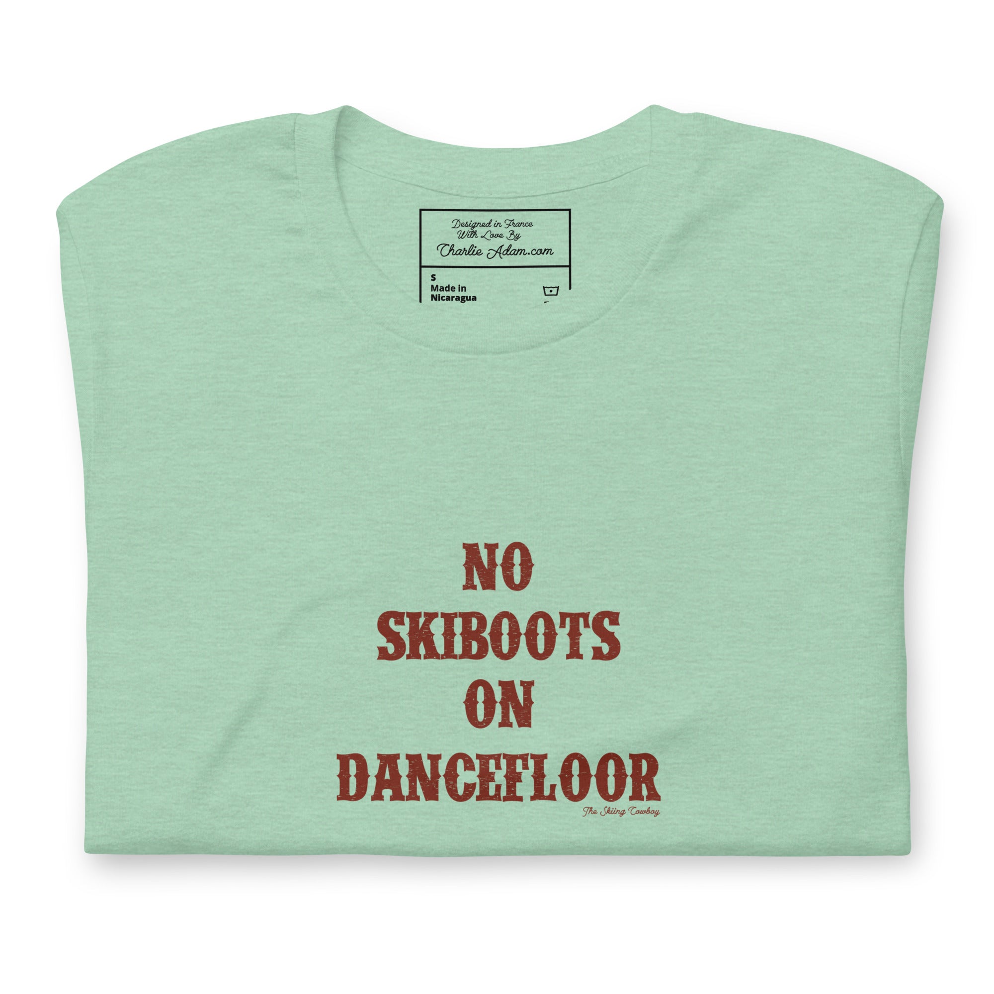 T-shirt en coton unisexe No Skiboots on Dancefloor sur couleurs chinées claires