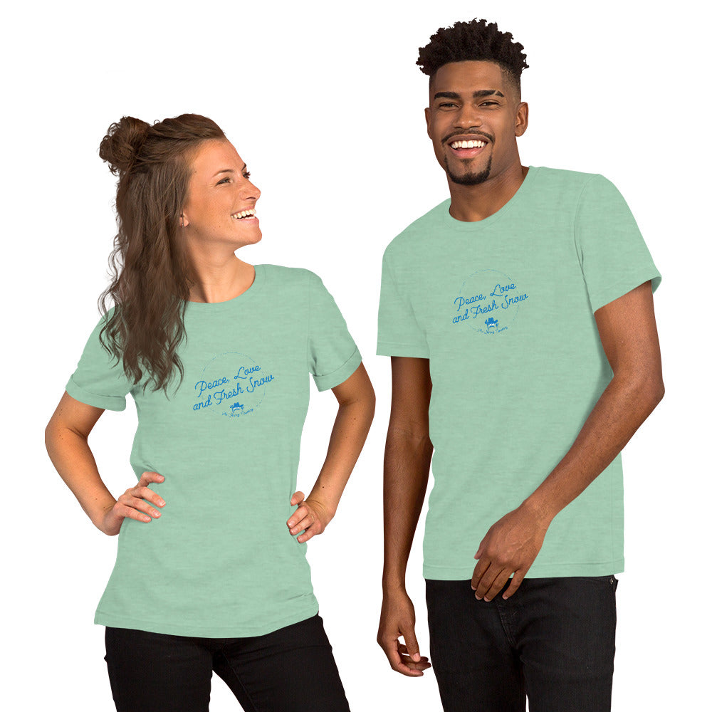 Unisex t-shirt Peace, Love and Fresh Snow on light heather colors