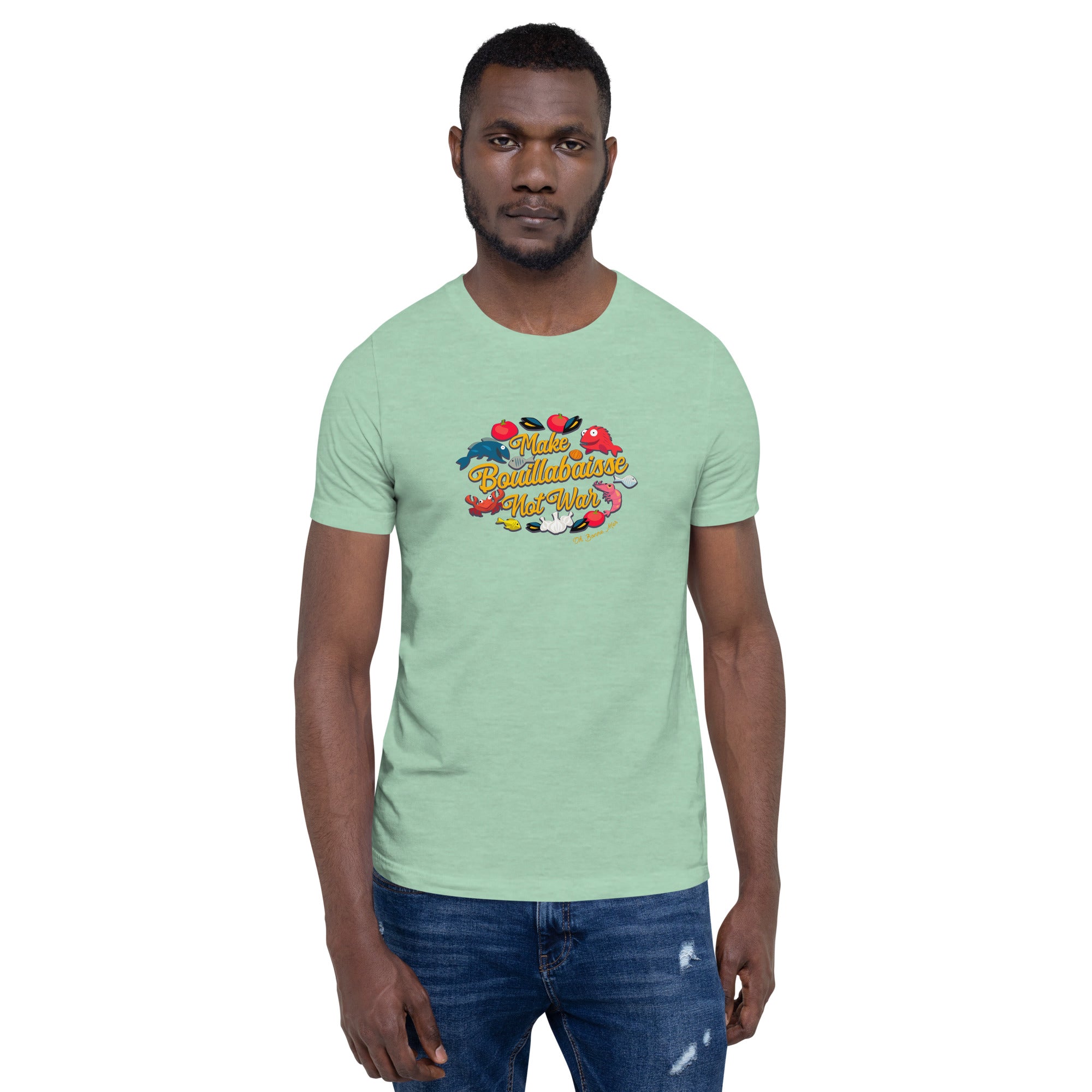 Unisex cotton t-shirt Make Bouillabaisse Not War on light heather colors