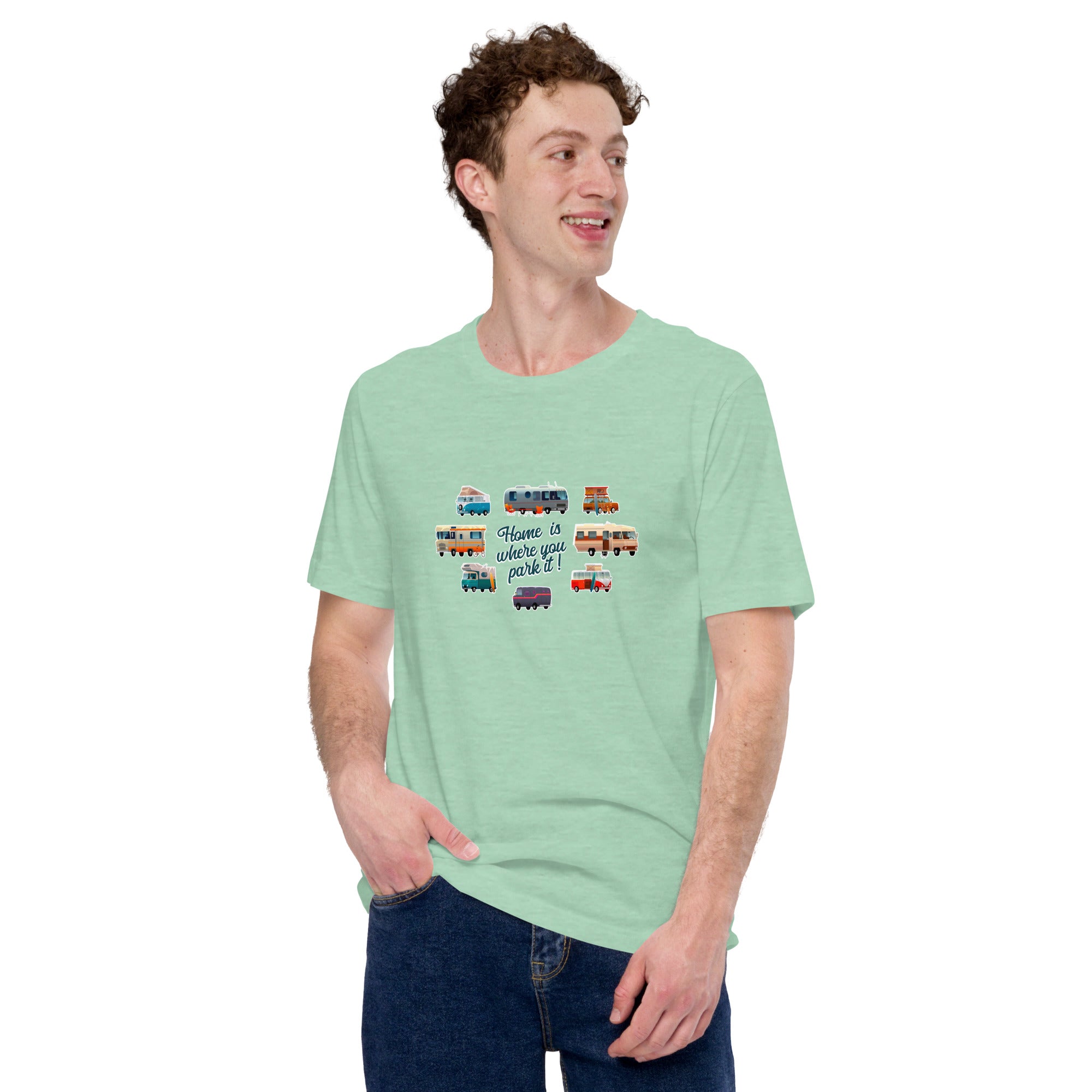 T-shirt en coton unisexe Square Vintage Campers sur couleurs chinées claires