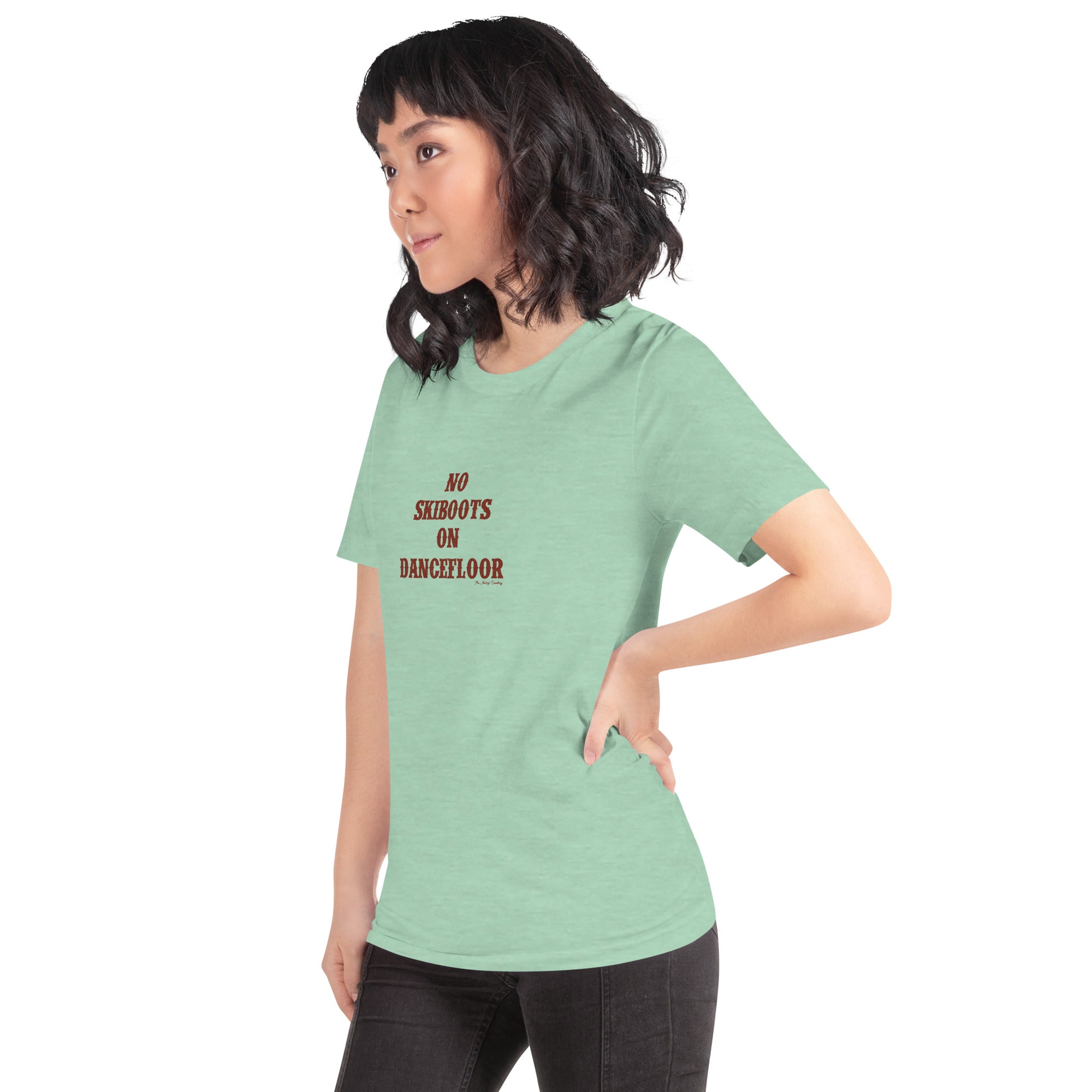 T-shirt en coton unisexe No Skiboots on Dancefloor sur couleurs chinées claires