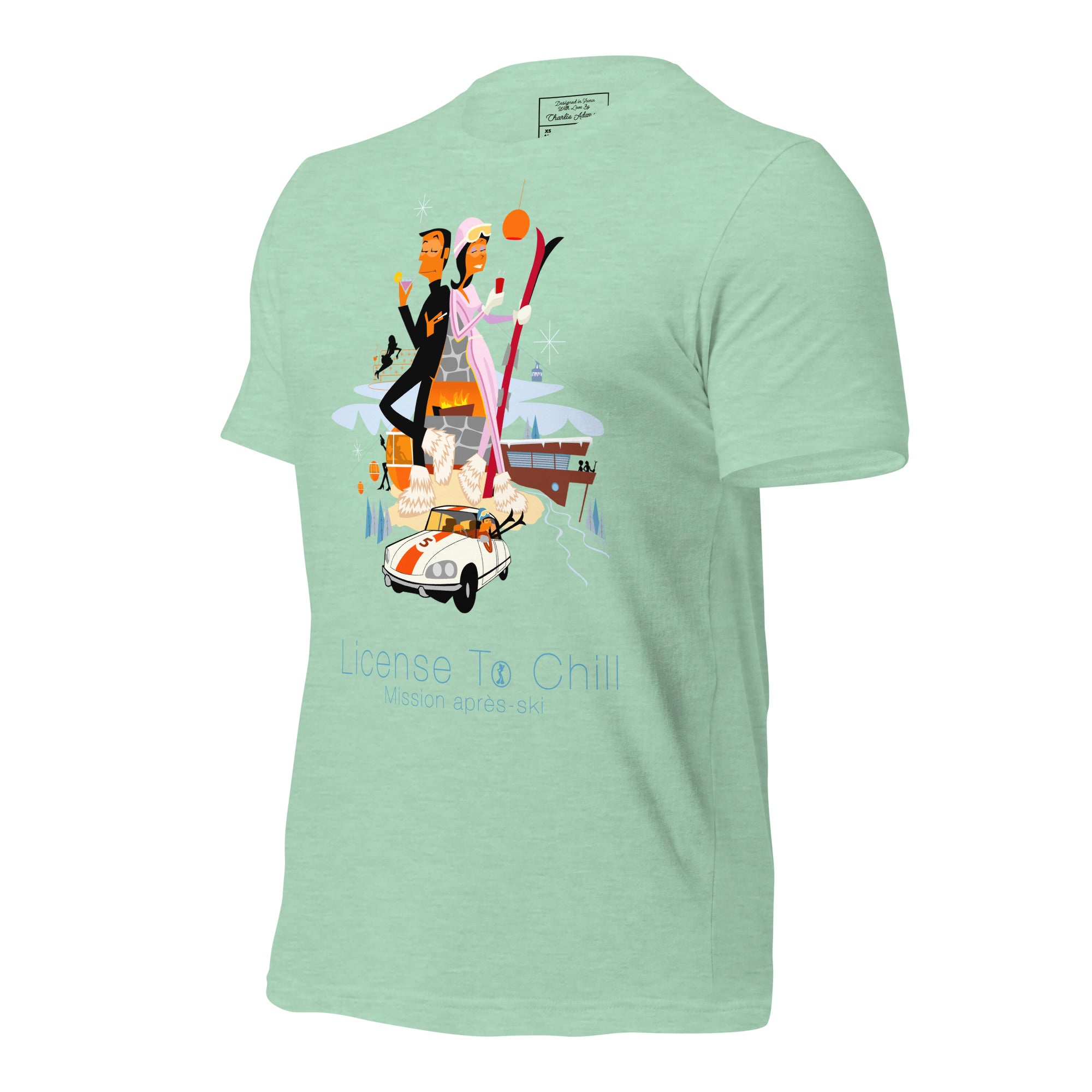 T-shirt en coton unisexe License To Chill Mission Après-Ski sur couleurs chinées claires