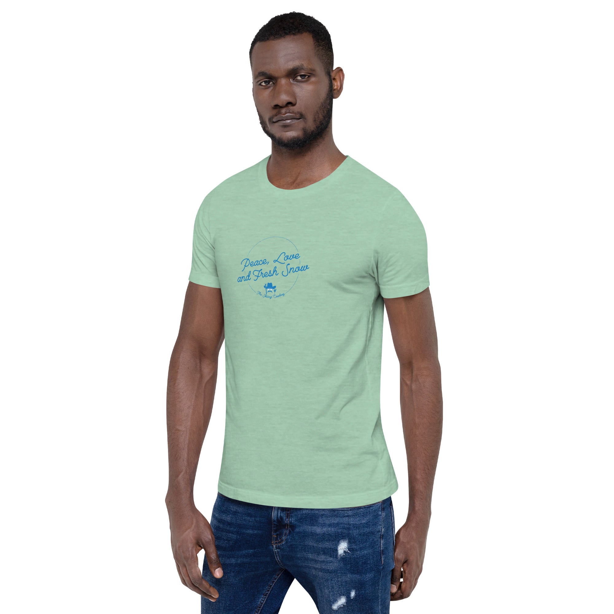 Unisex t-shirt Peace, Love and Fresh Snow on light heather colors